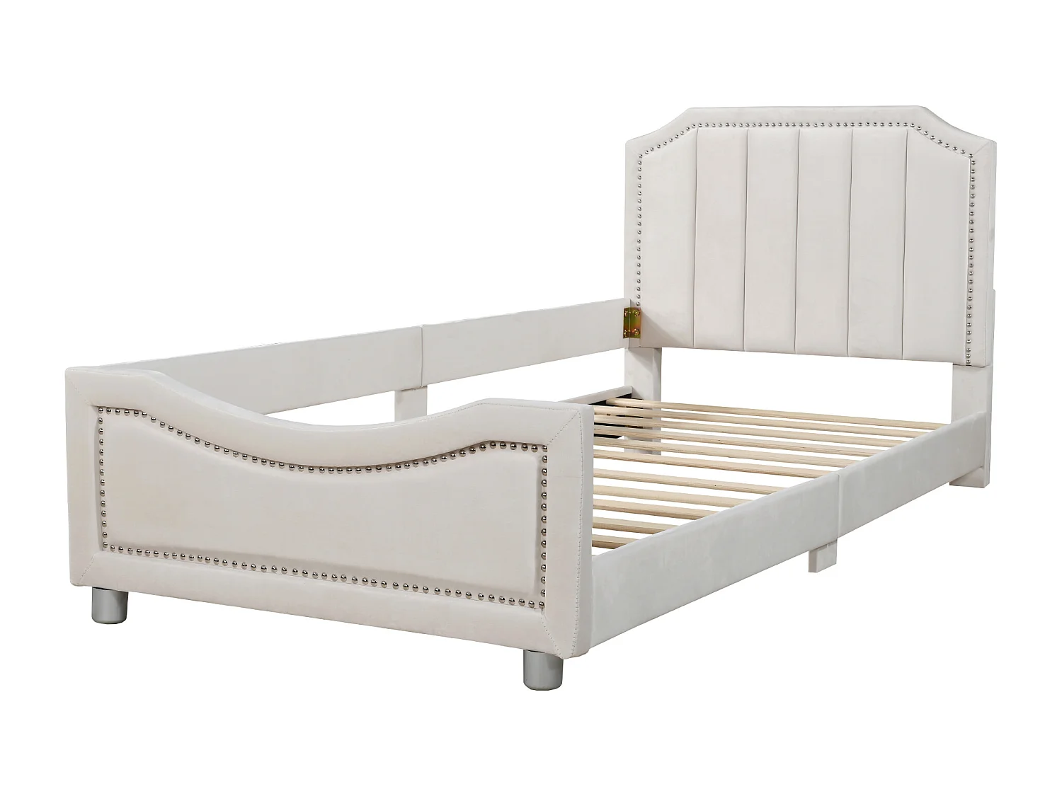 Lit simple rembourré 90x200 cm Multifonctionnel avec dossier et accoudoir - Beige