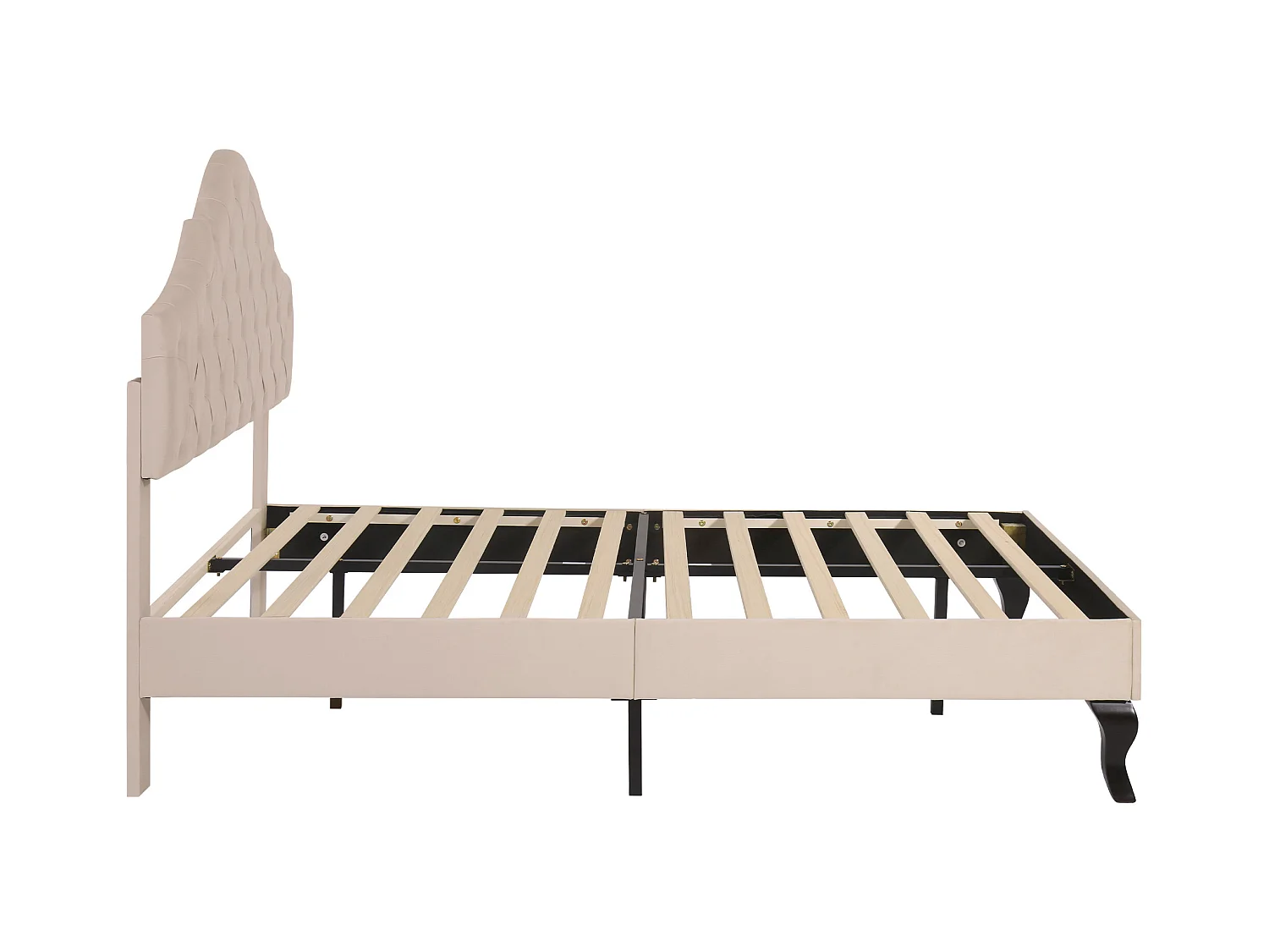 Bett 140 x 190 cm – beige Samt – Jugendbett mit verstellbarem Kopfteil und Holzlattenrost – ohne Matratze