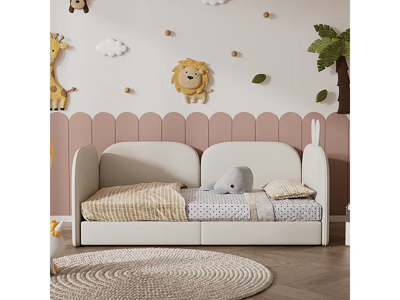 Letto imbottito per bambini 90x200 cm Letto singolo - velluto - con testiera imbottita - beige