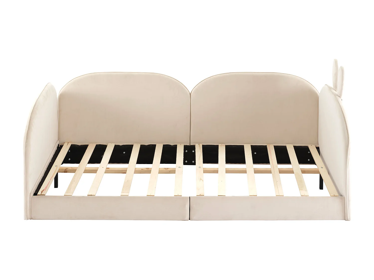 Lit simple capitonné 90x200 cm tête de lit lapin et 3 côtés inclus Velours - Beige