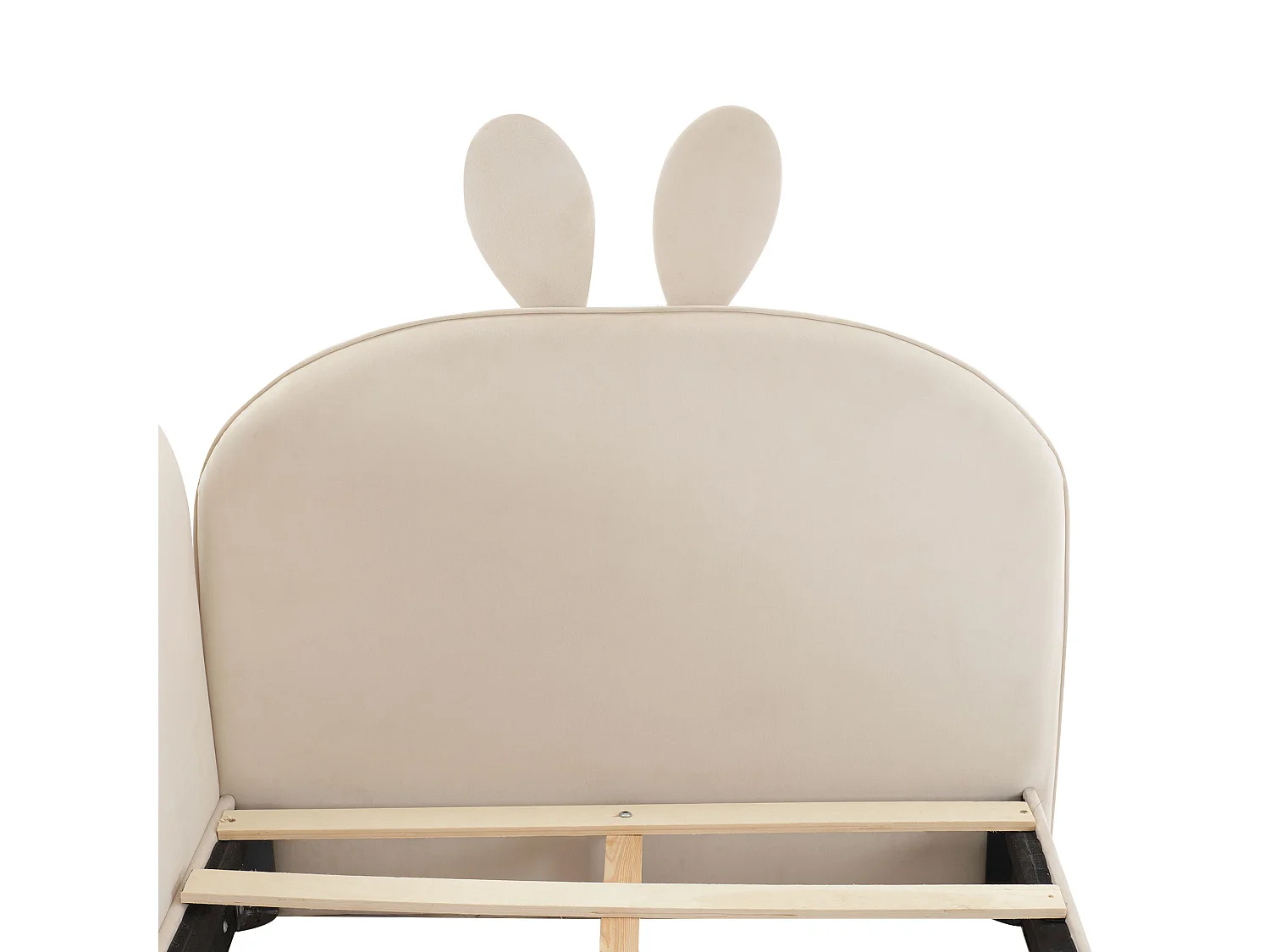 Lit simple capitonné 90x200 cm tête de lit lapin et 3 côtés inclus Velours - Beige