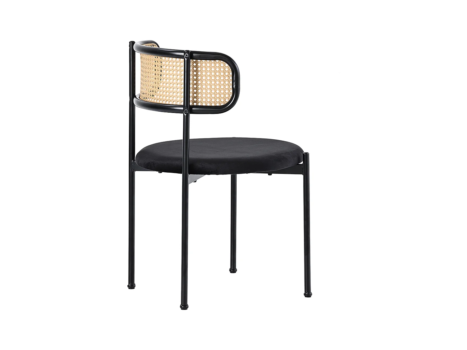 Lot de 2 Chaises de salle à manger en Velours et Rotin avec pieds en Métal - Noir