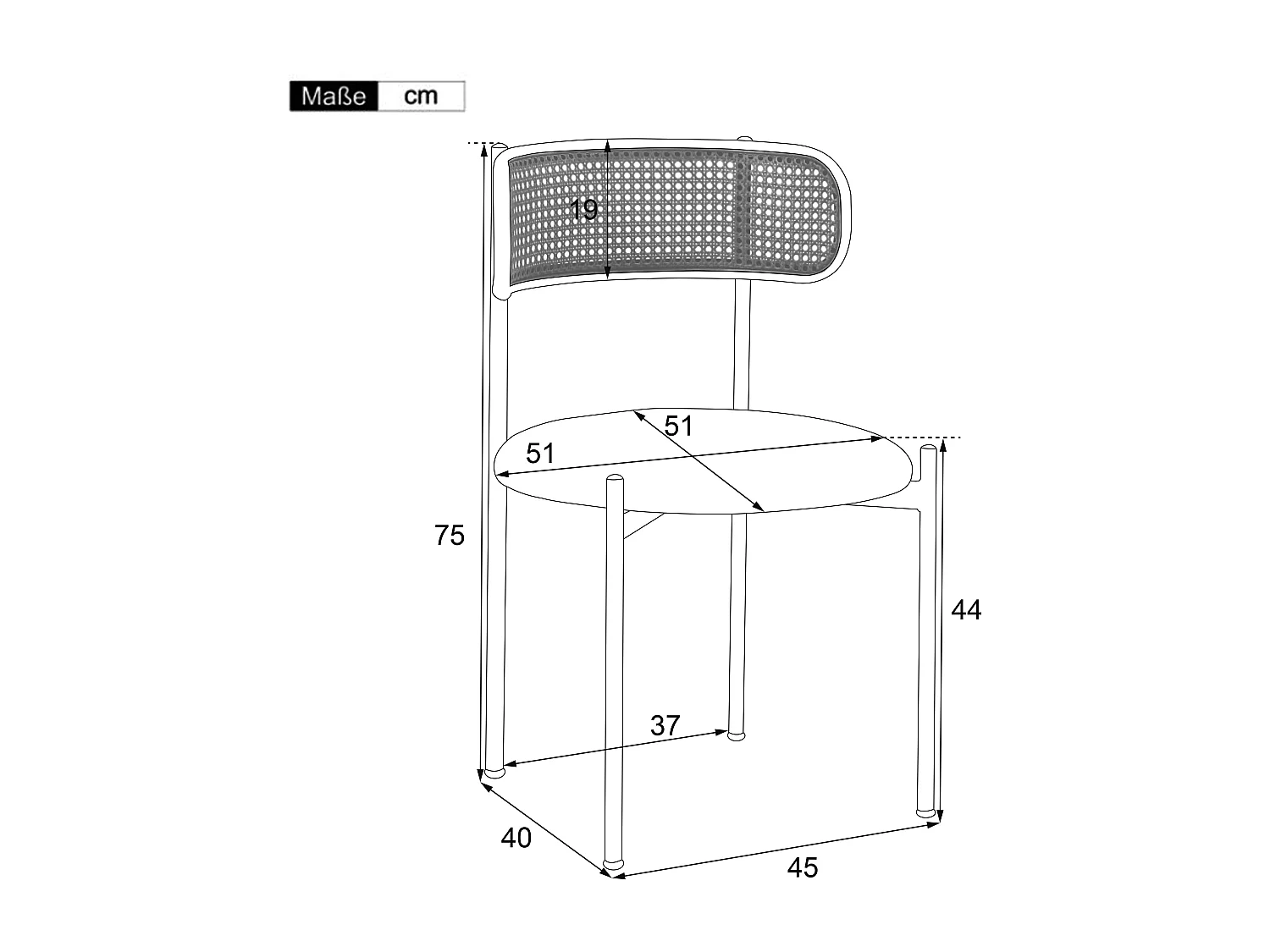 Lot de 6 Chaises de salle à manger en Velours et Rotin avec pieds en Métal - Gris