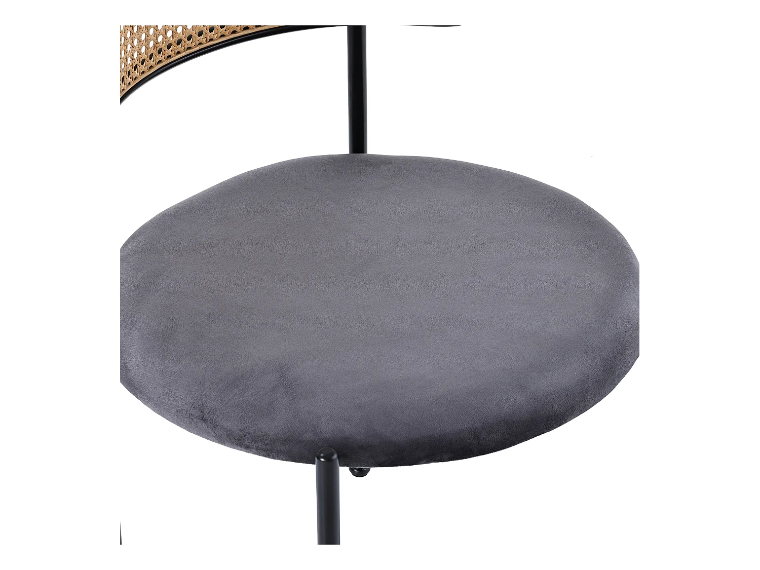 Lot de 6 Chaises de salle à manger en Velours et Rotin avec pieds en Métal - Gris