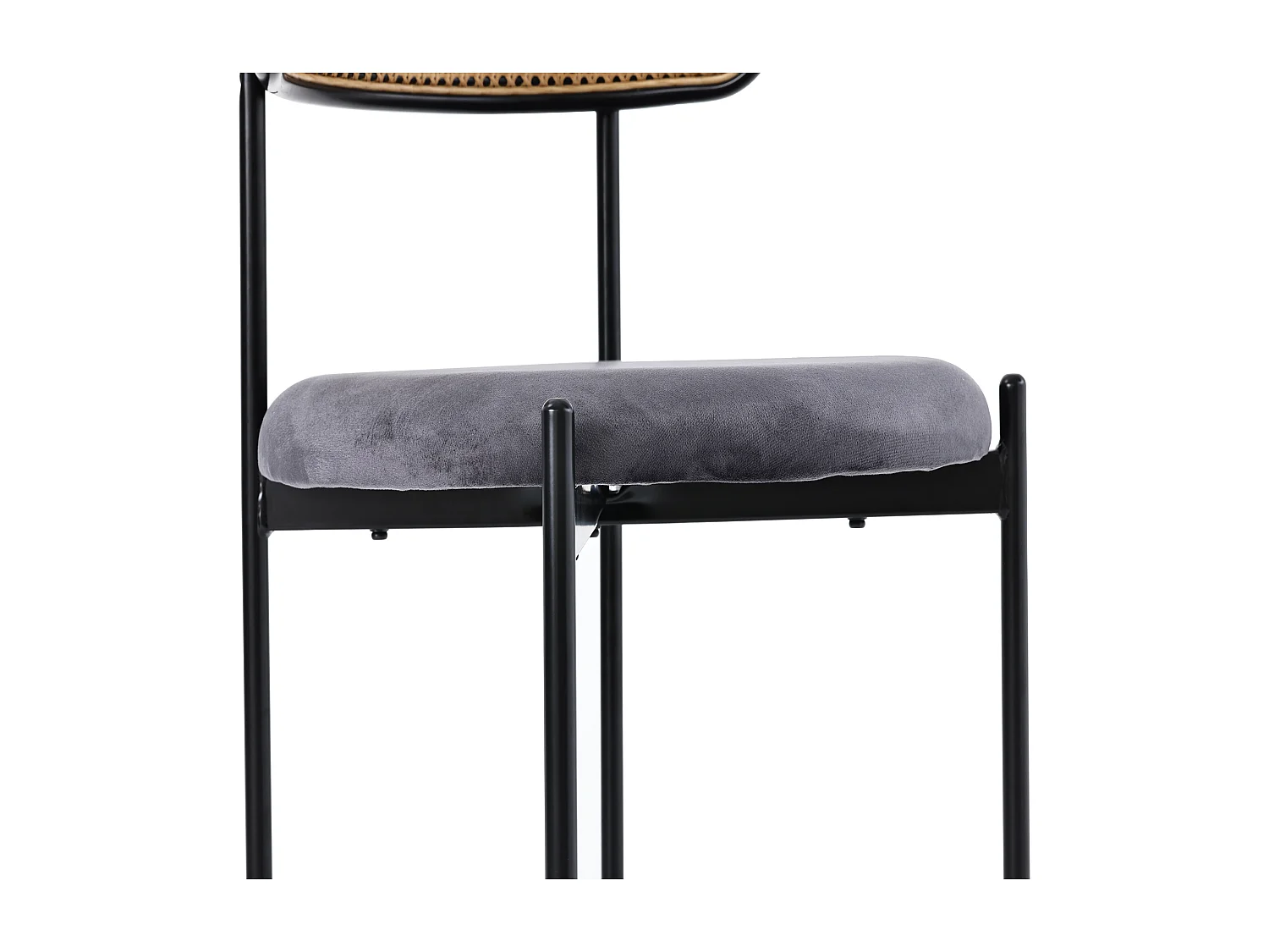 Lot de 6 Chaises de salle à manger en Velours et Rotin avec pieds en Métal - Gris