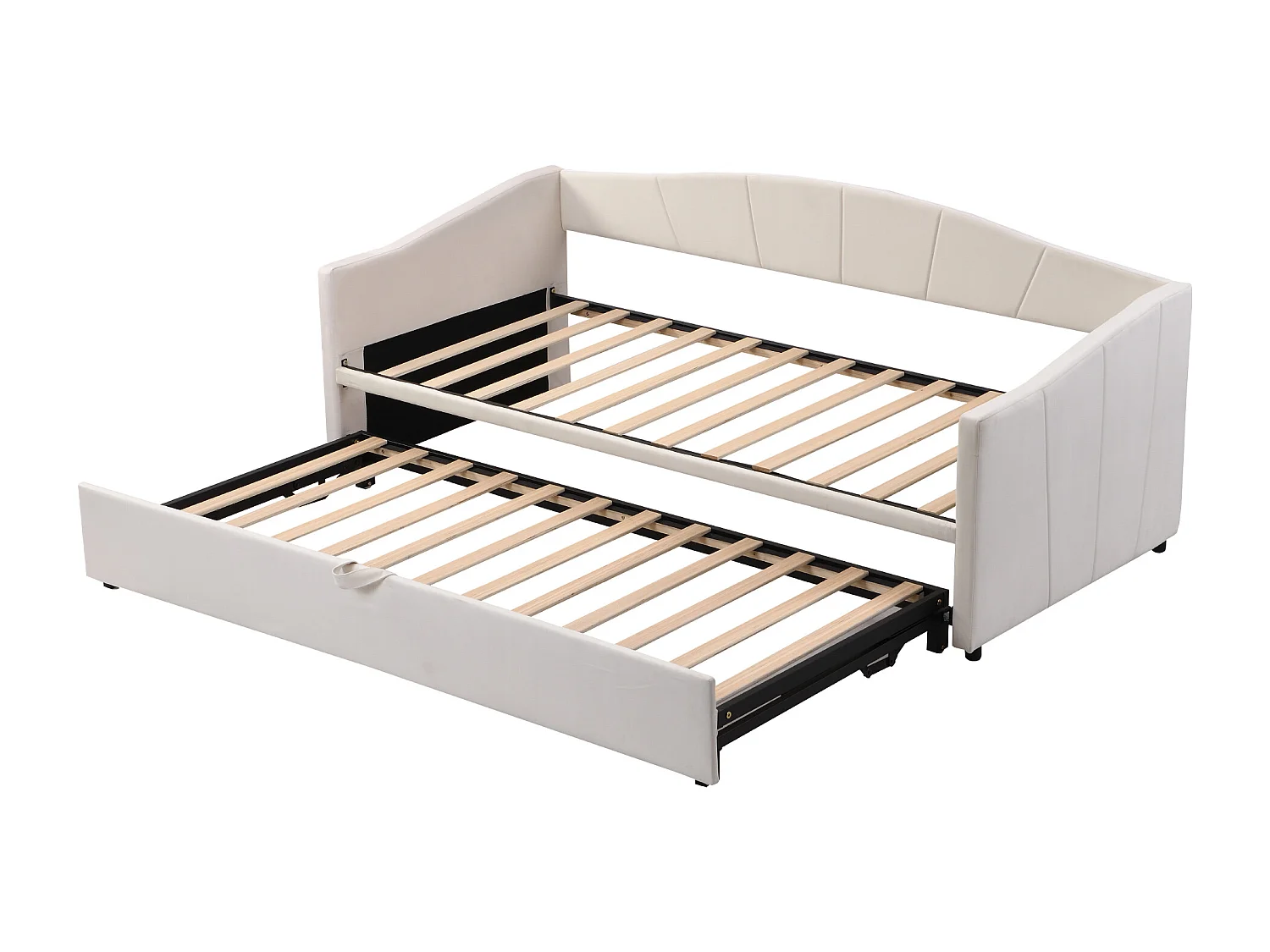 Lit banquette 90/180 x 200 cm - velours beige - lit adulte avec sommier à lattes - sans matelas