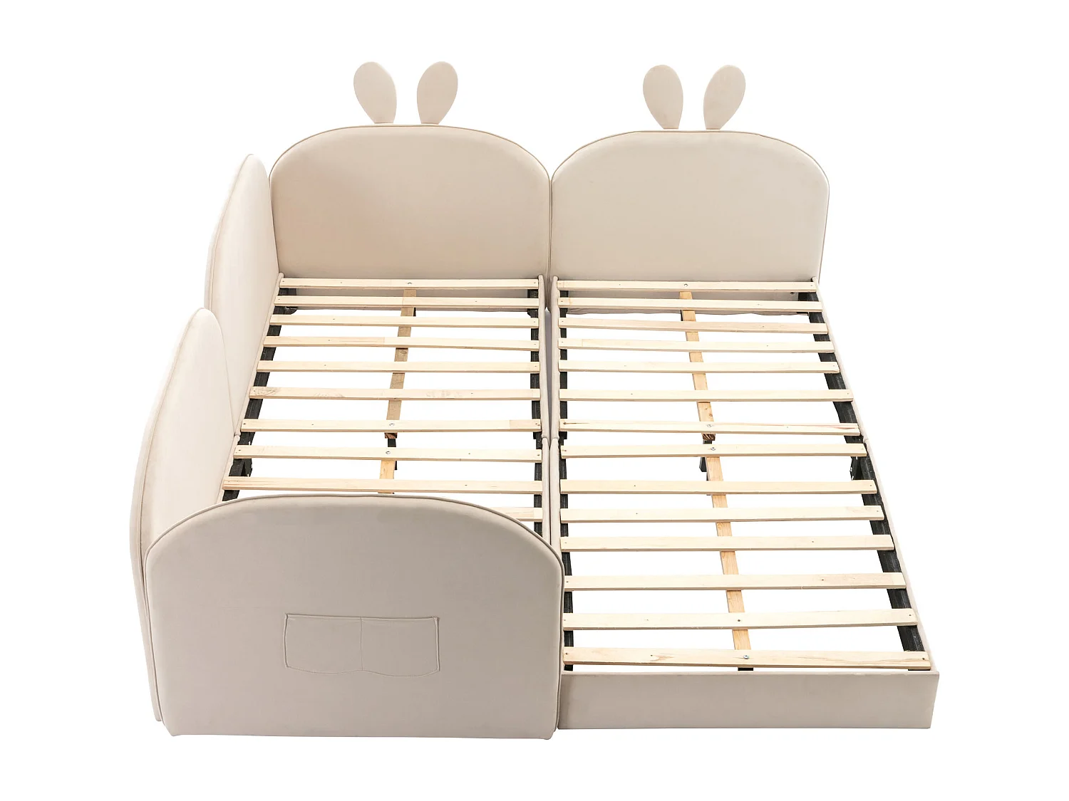 Cama nido tapizada 90x200 cm x 2 cabecero conejo y 3 laterales incluidos Terciopelo - Beige