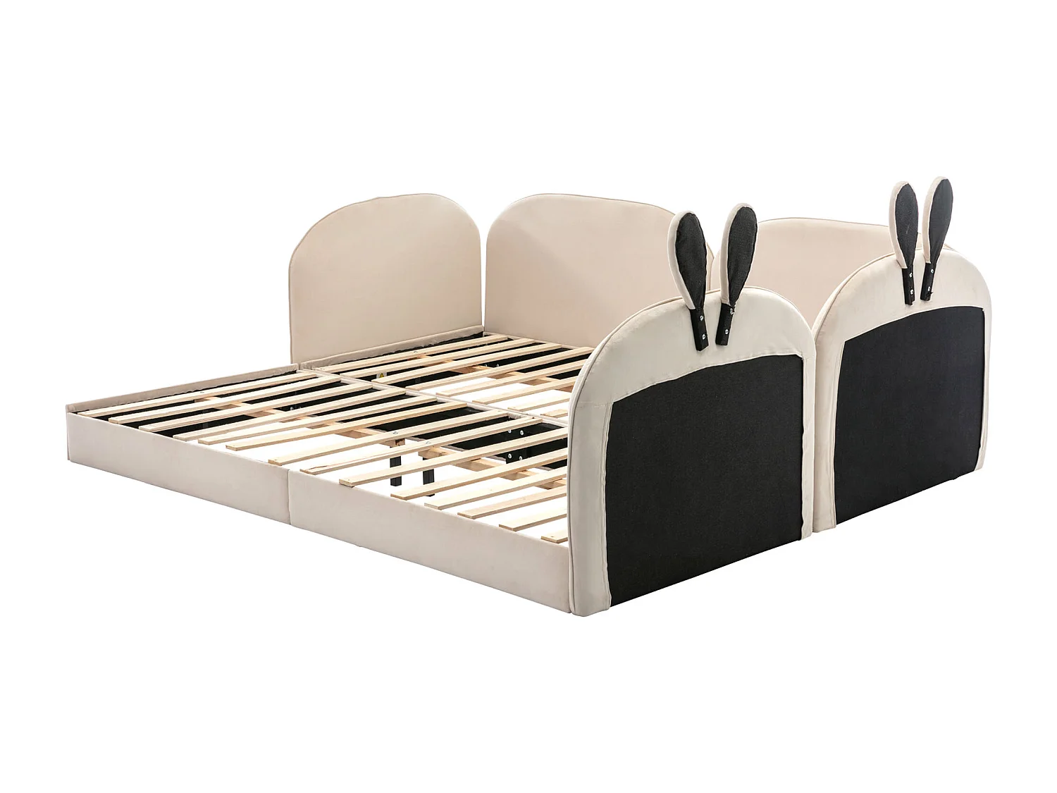 Cama nido tapizada 90x200 cm x 2 cabecero conejo y 3 laterales incluidos Terciopelo - Beige