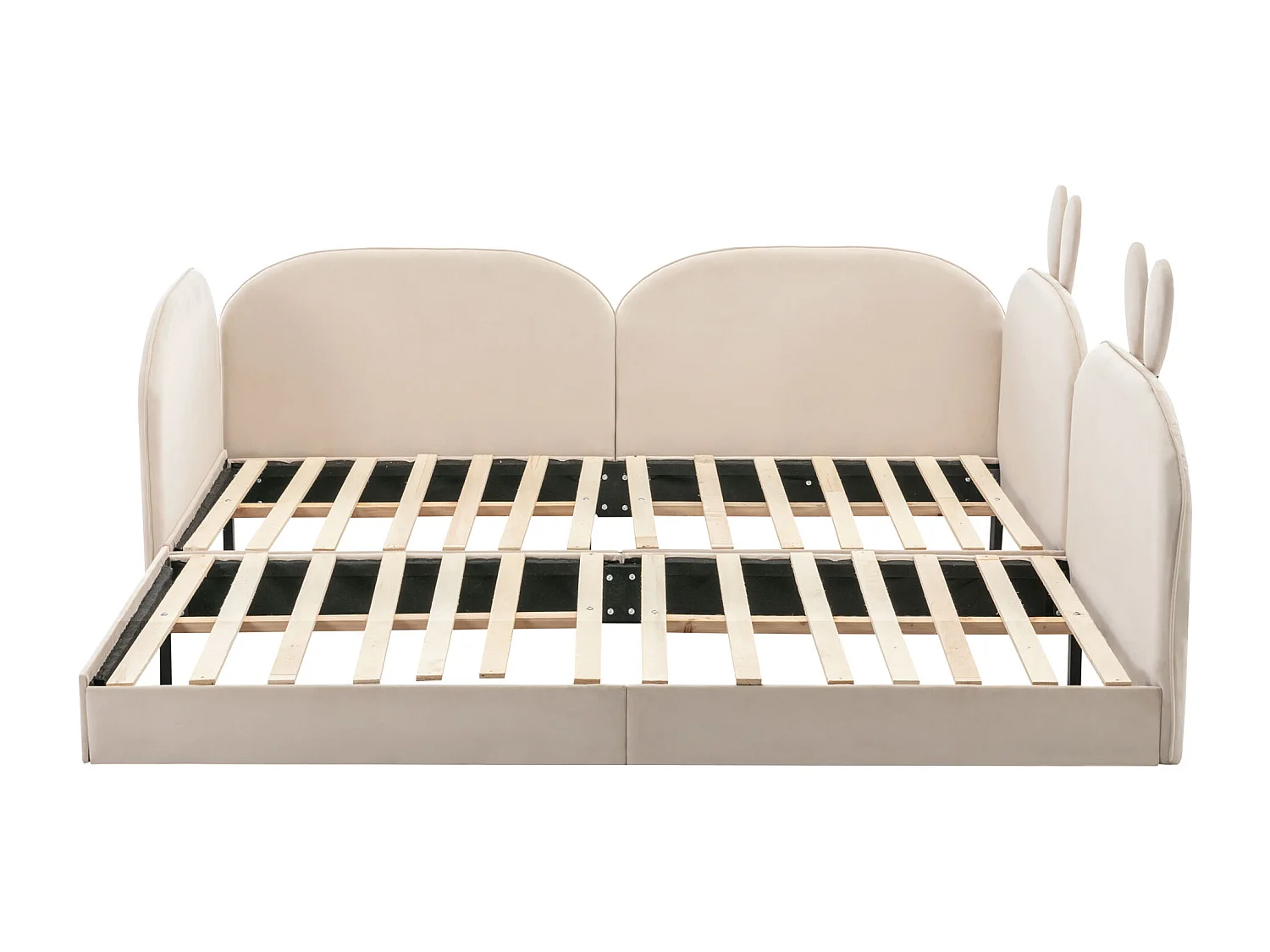 Cama nido tapizada 90x200 cm x 2 cabecero conejo y 3 laterales incluidos Terciopelo - Beige