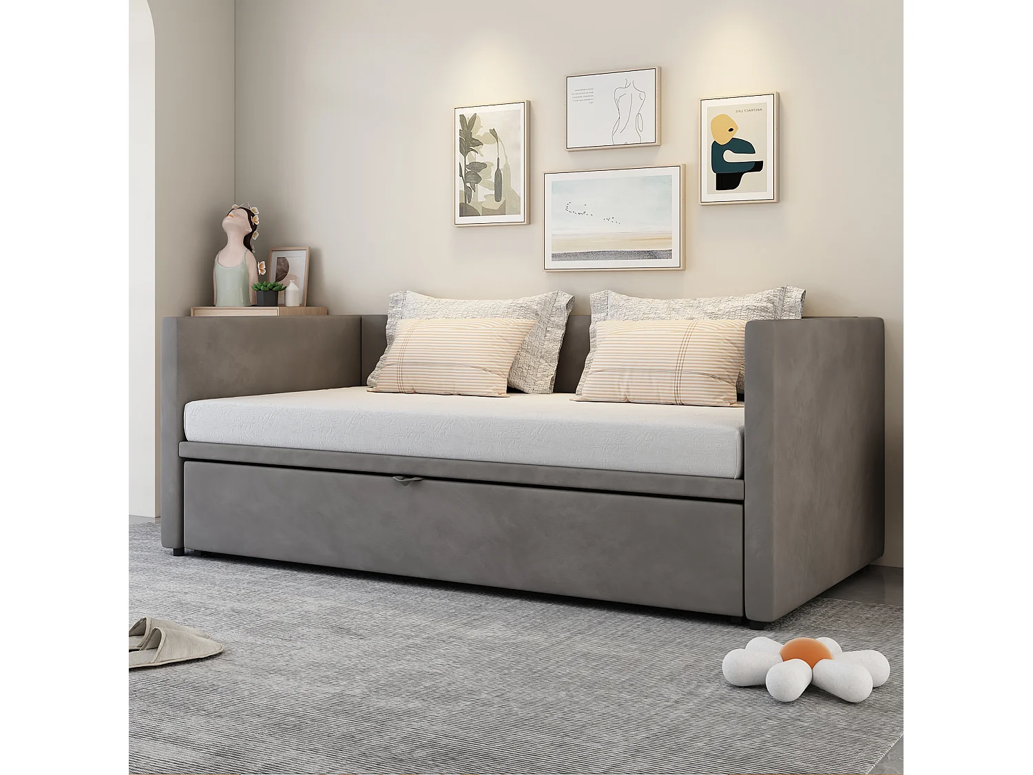 Cama de cenizas acolchada 90/180x200 cm cuna multifuncional en tela de terciopelo - Gris oscuro