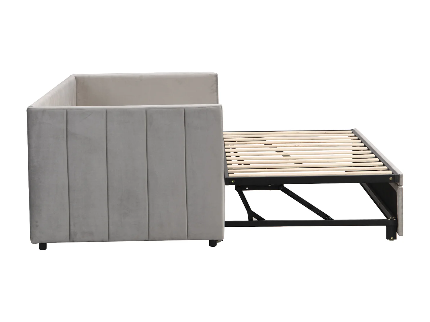 Letto imbottito estraibile 90/180x200 cm - velluto - con rete a doghe - grigio