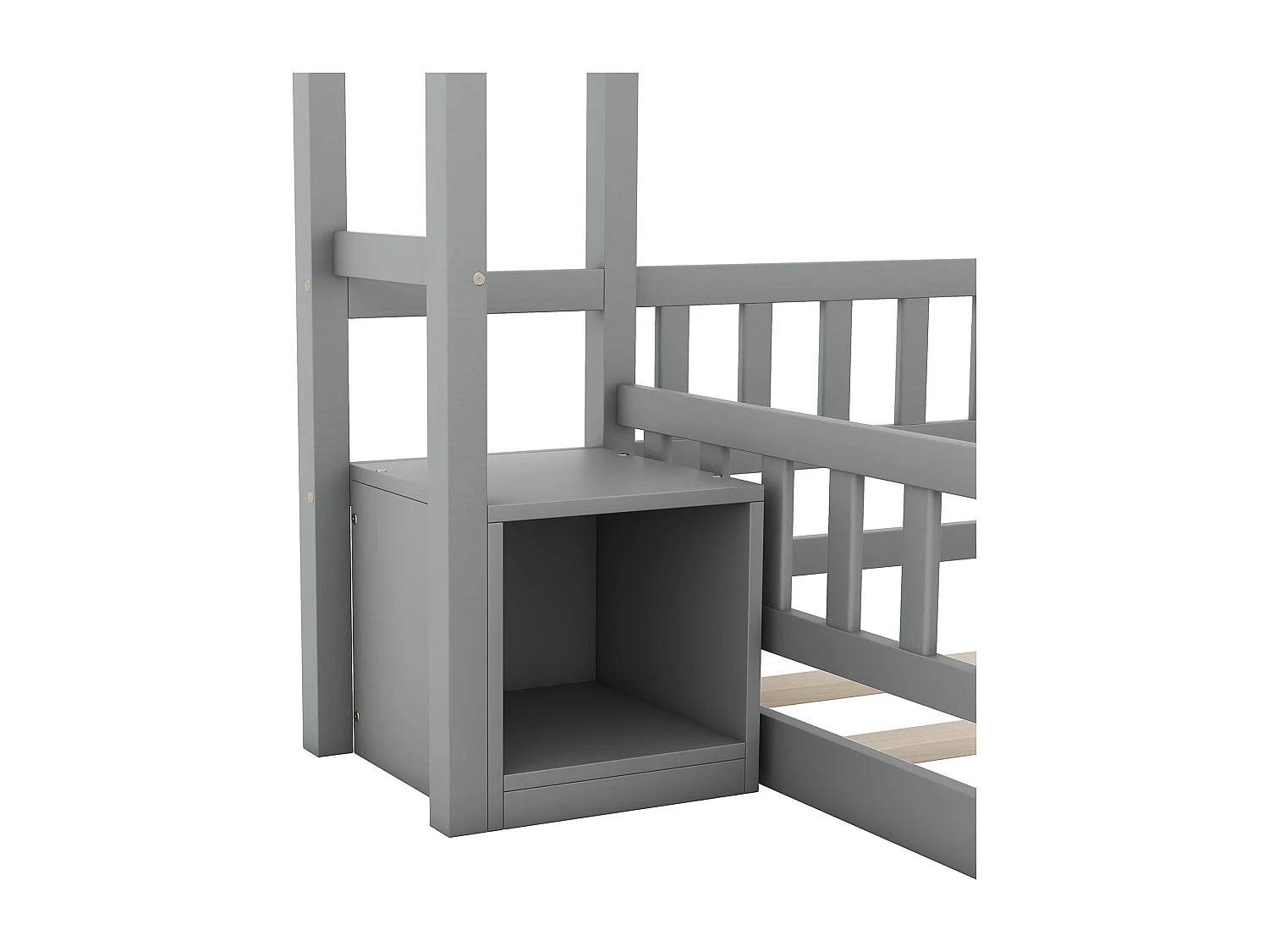 Letto a soppalco per bambini 140x200 cm a forma di casa con ringhiera e 1 comodino - Grigio