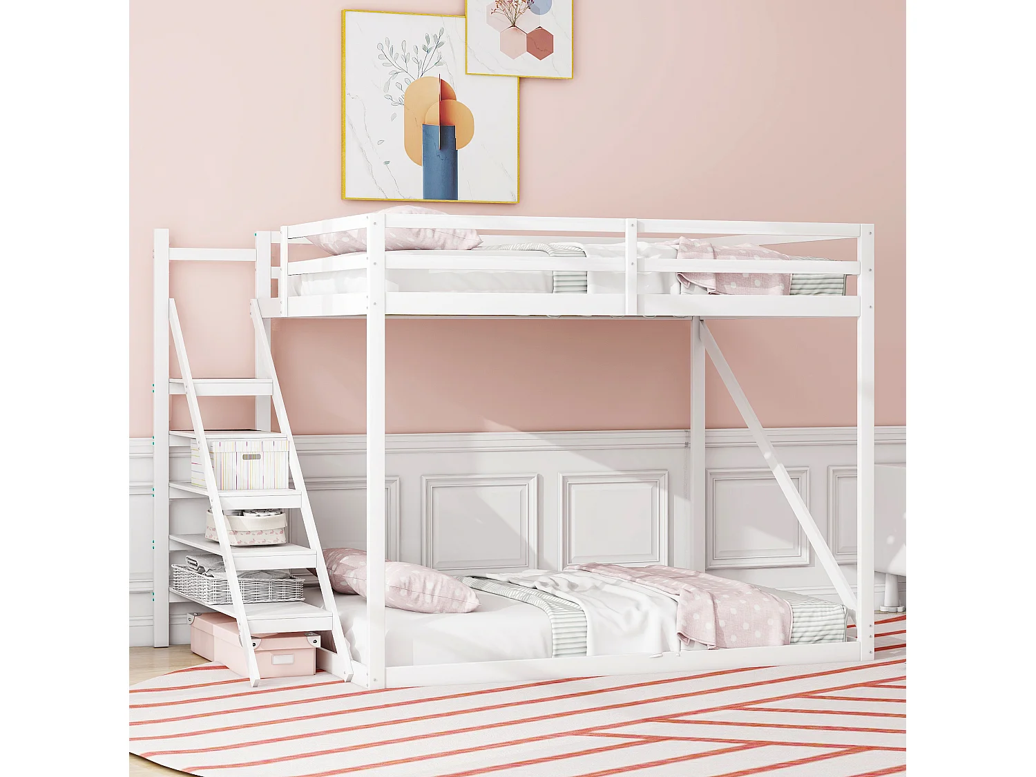 Lit mezzanine enfant 140x200 cm en Bois avec échelle de sécurité - Blanc