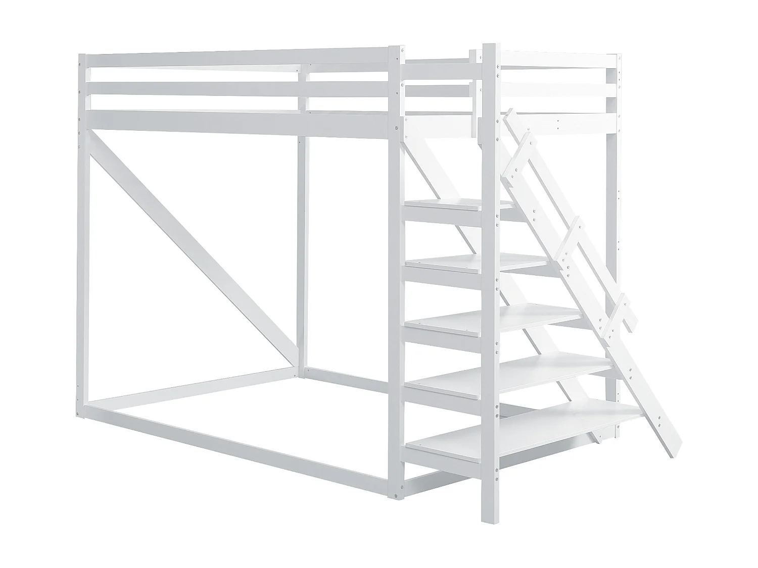 Lit mezzanine enfant 140x200 cm en Bois avec échelle de sécurité - Blanc