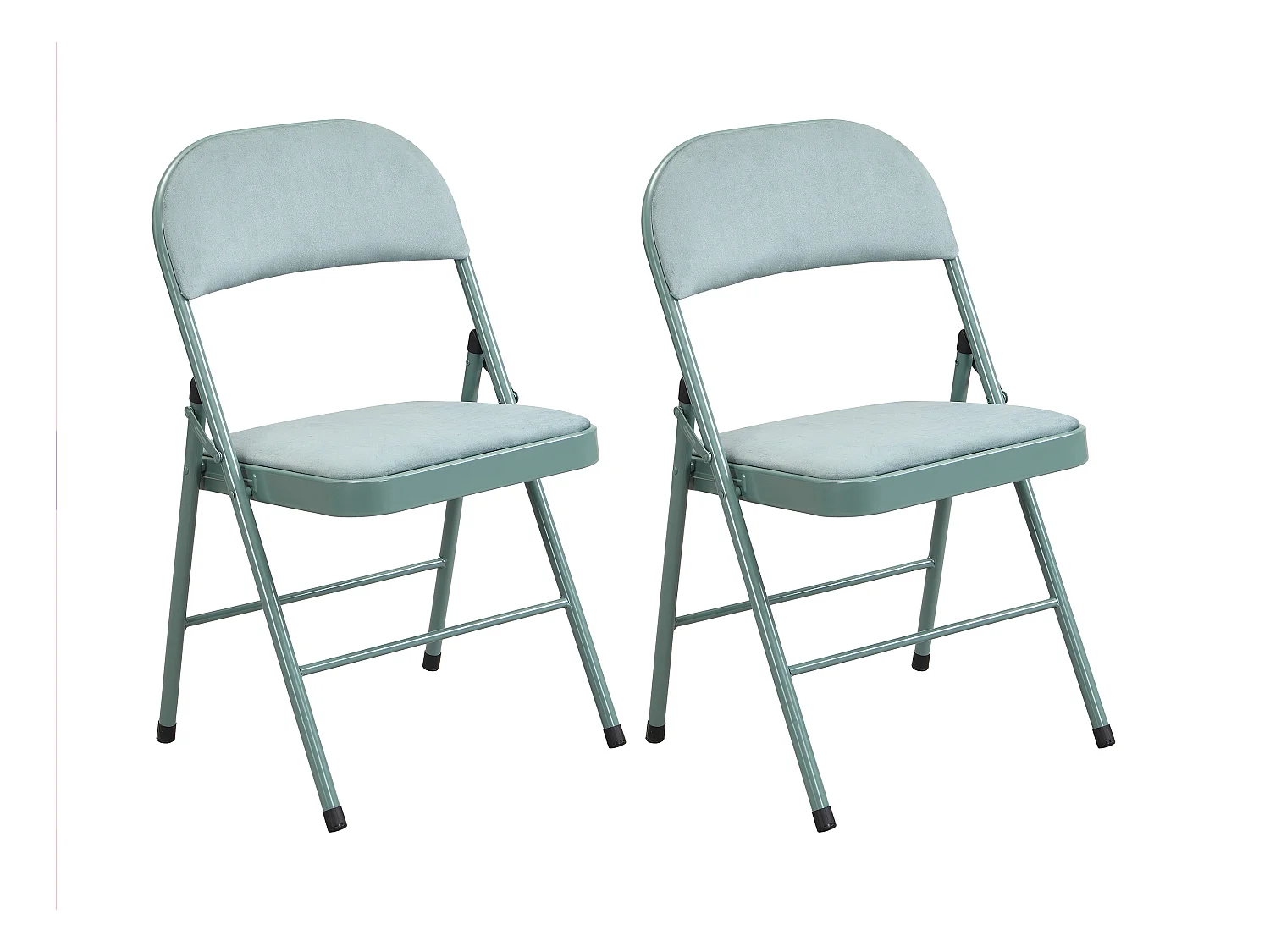 Juego de 2 sillas plegables de terciopelo y metal - Verde almendra - ORTENSIA