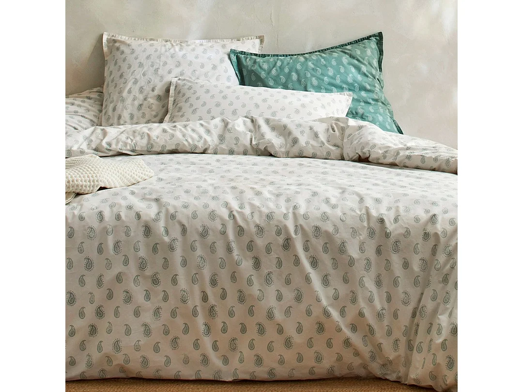 Housse de couette 100% coton percale biologique Sari Ecume vert c. 140x200 cm