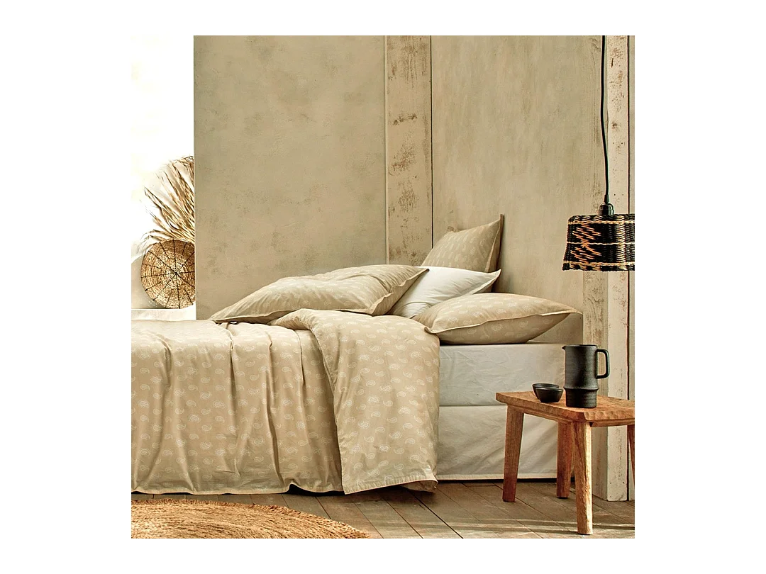 Housse de couette 100% coton percale bio Sari Ecume sable 200x200 cm