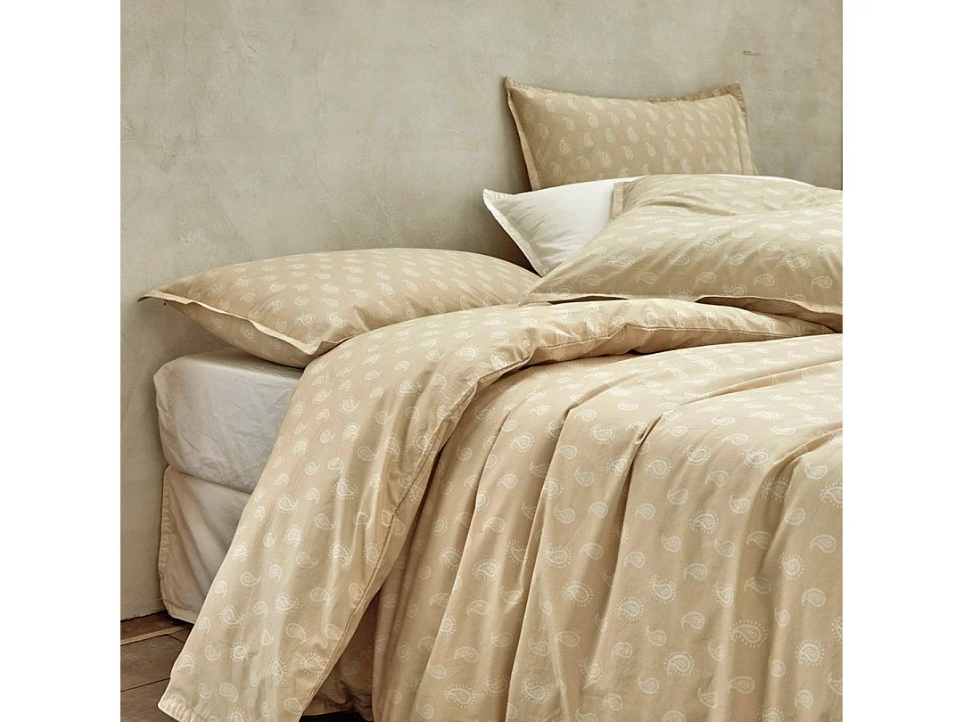 Housse de couette 100% coton percale bio Sari Ecume sable 200x200 cm