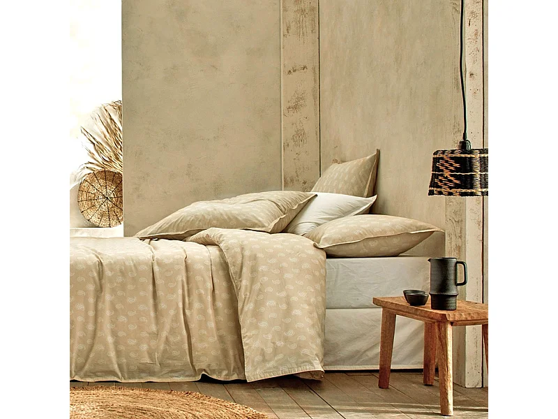 Housse de couette 100% coton percale bio Sari Ecume sable 200x200 cm