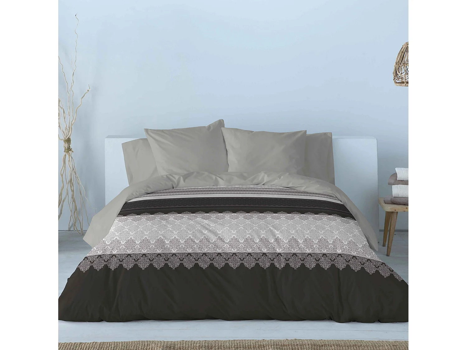 Naf Naf Housse de couette imprimée noire Marble 155x220 cm