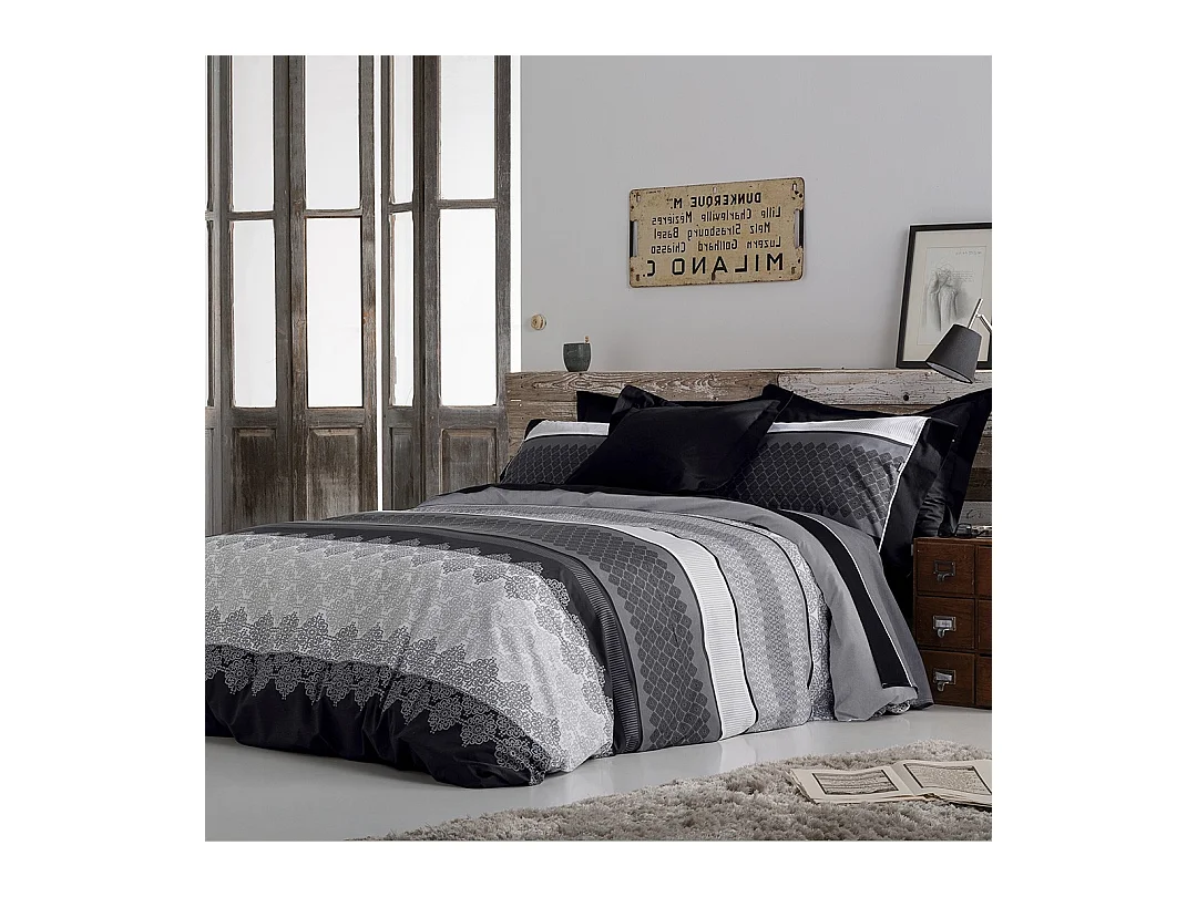 Naf Naf Housse de couette imprimée noire Marble 140x200 cm