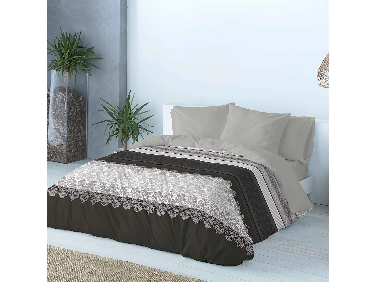 Naf Naf Housse de couette imprimée noire Marble 240x220 cm