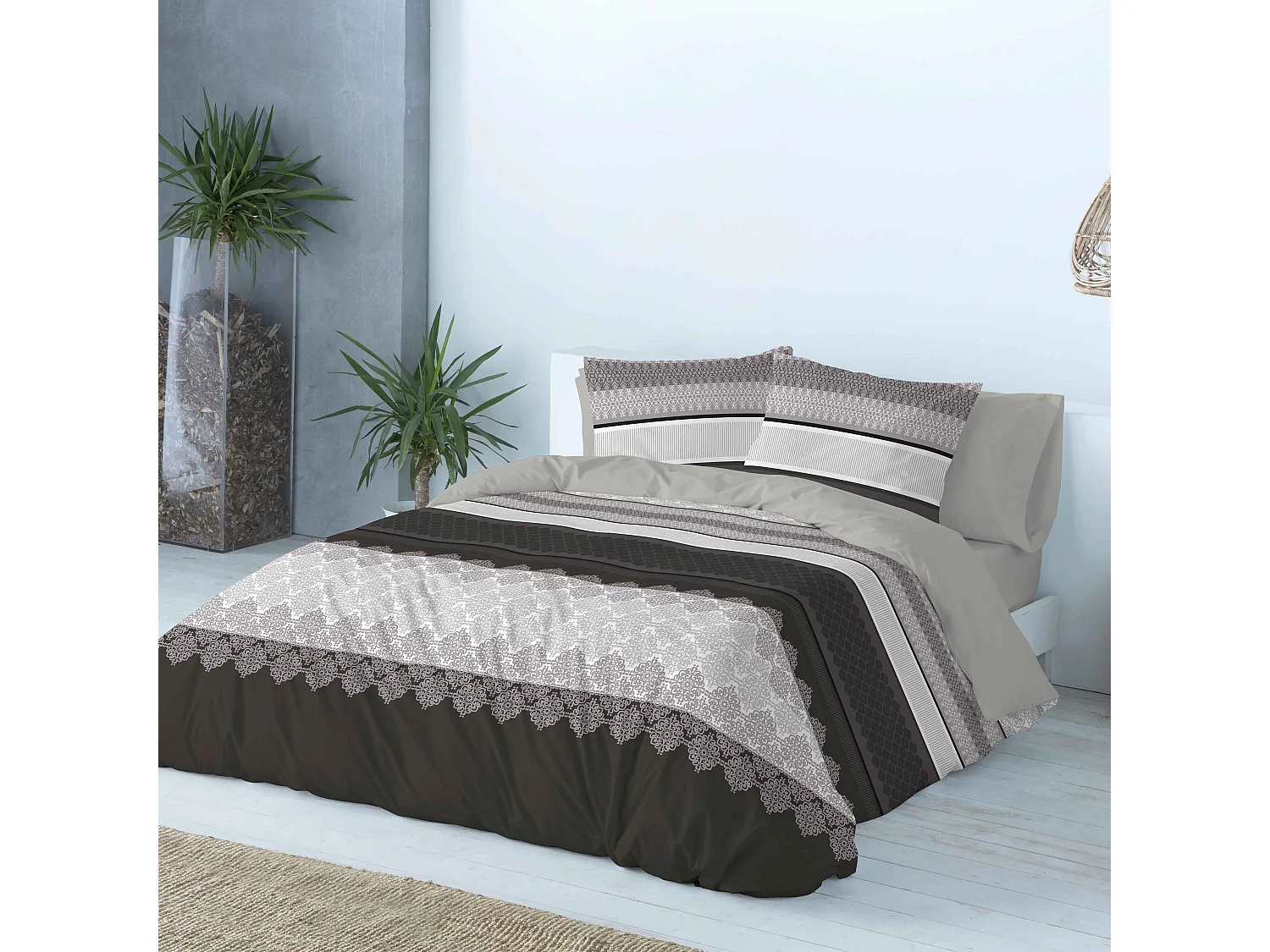 Naf Naf Housse de couette imprimée noire Marble 240x220 cm