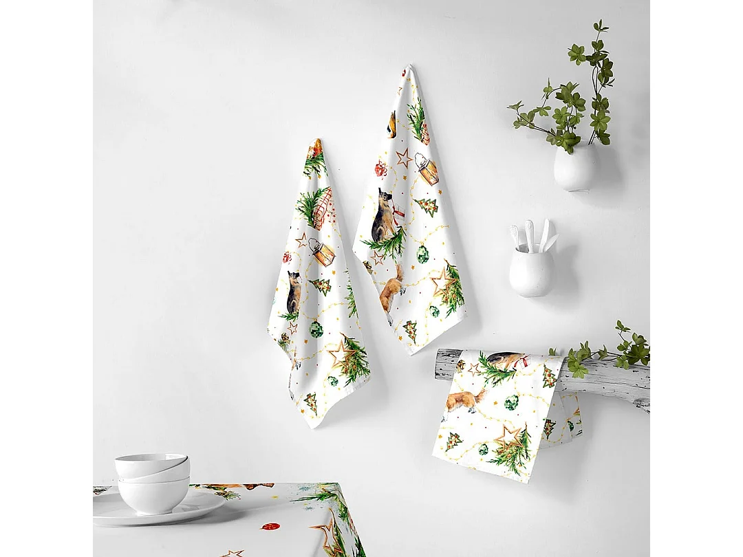 Naf Naf Puppies Xmas Asciugamani da cucina natalizi multicolori