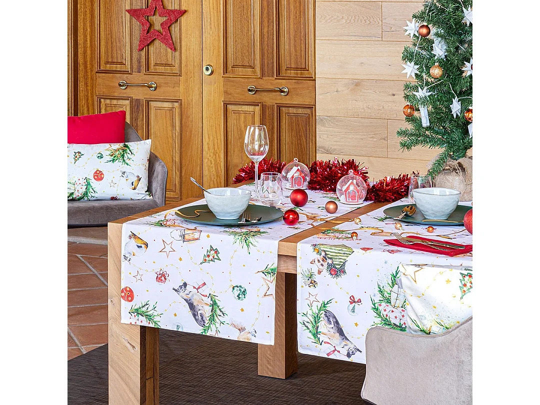 Caminho de mesa de Natal Naf Naf Puppies Xmas multicolorido