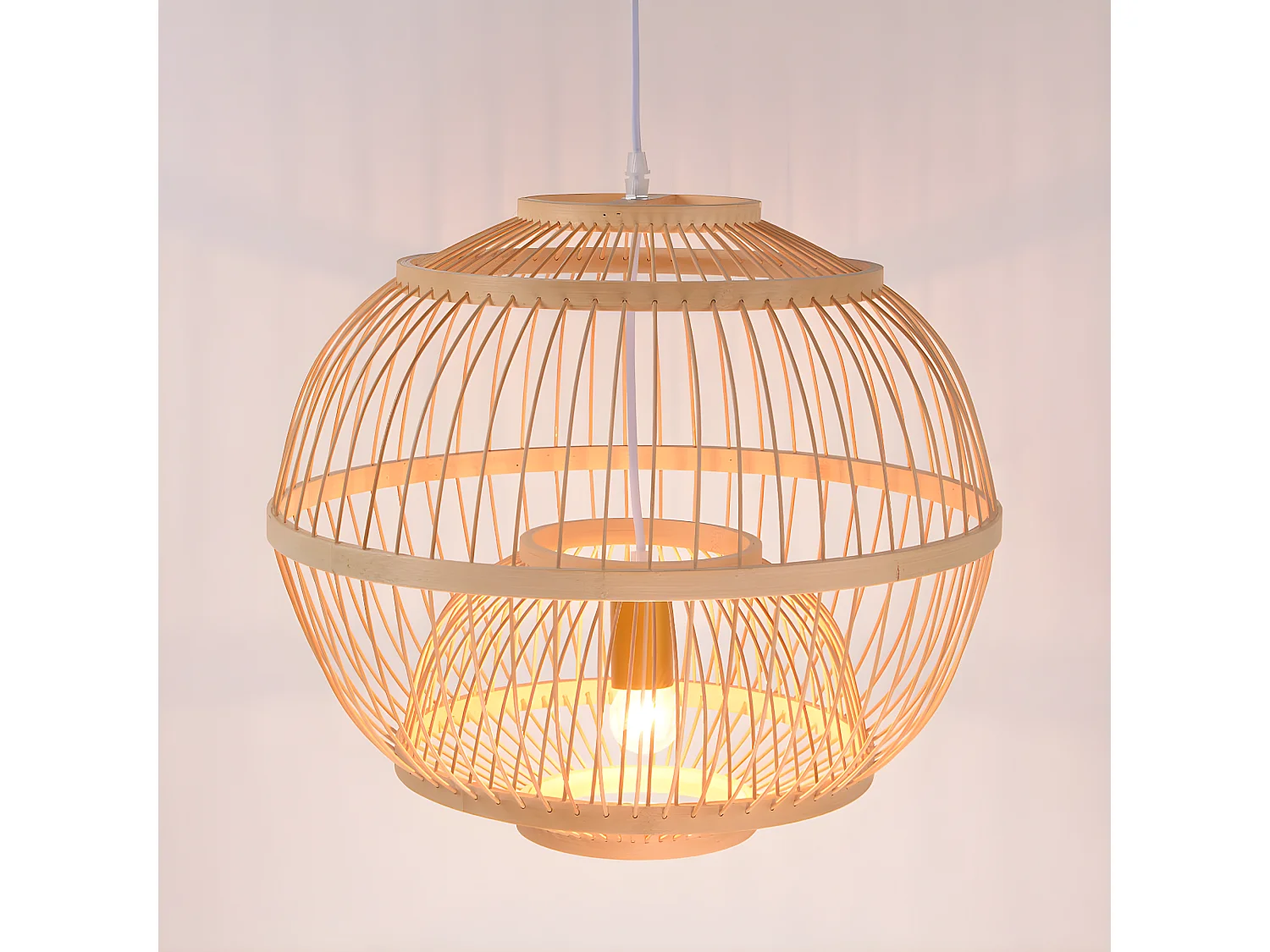 Lustre rotin suspension rotin naturel sphérique d35 cm x h35 cm