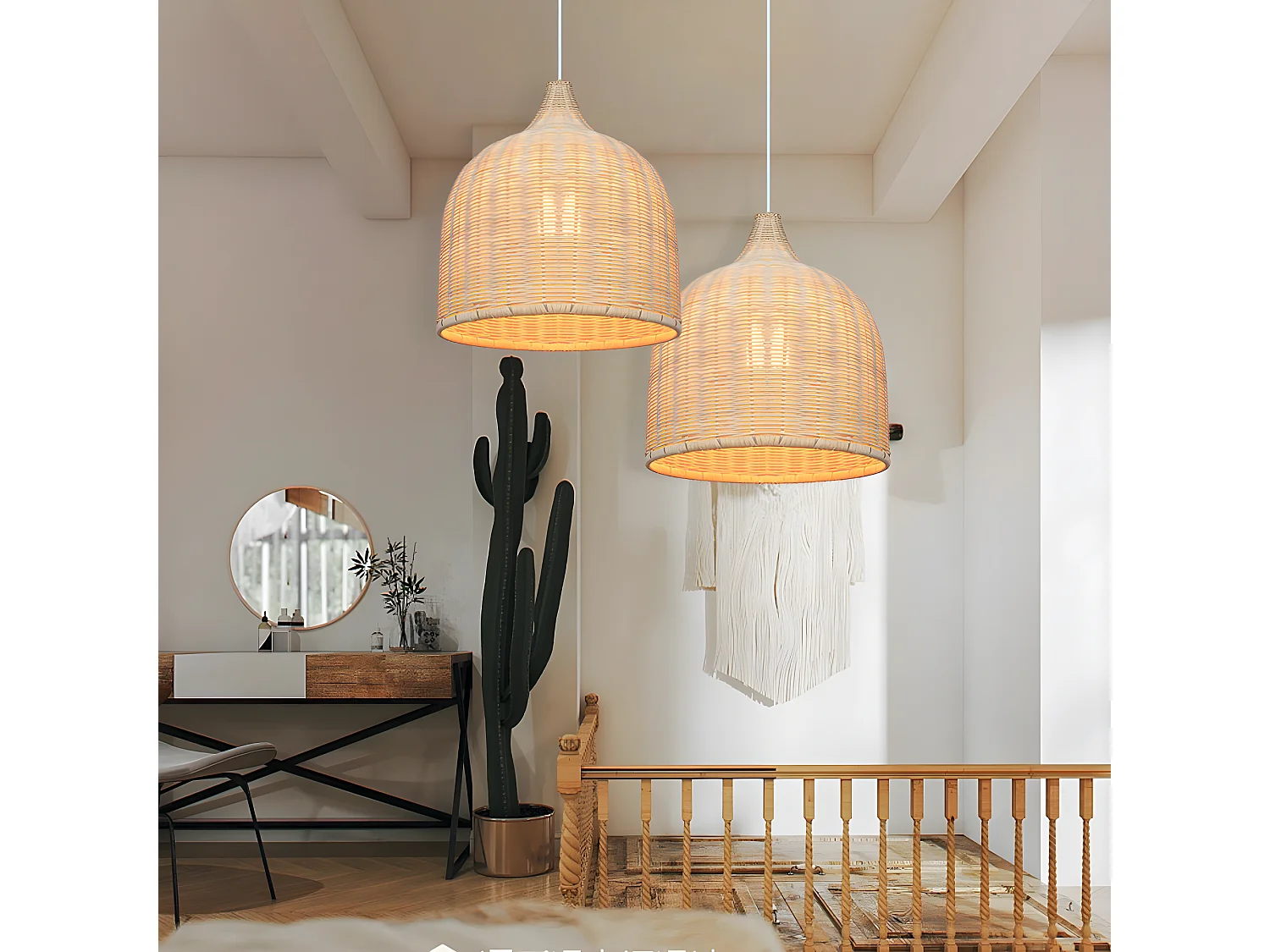 Lustre en rotin suspension - dôme - d35 cm x h35 cm