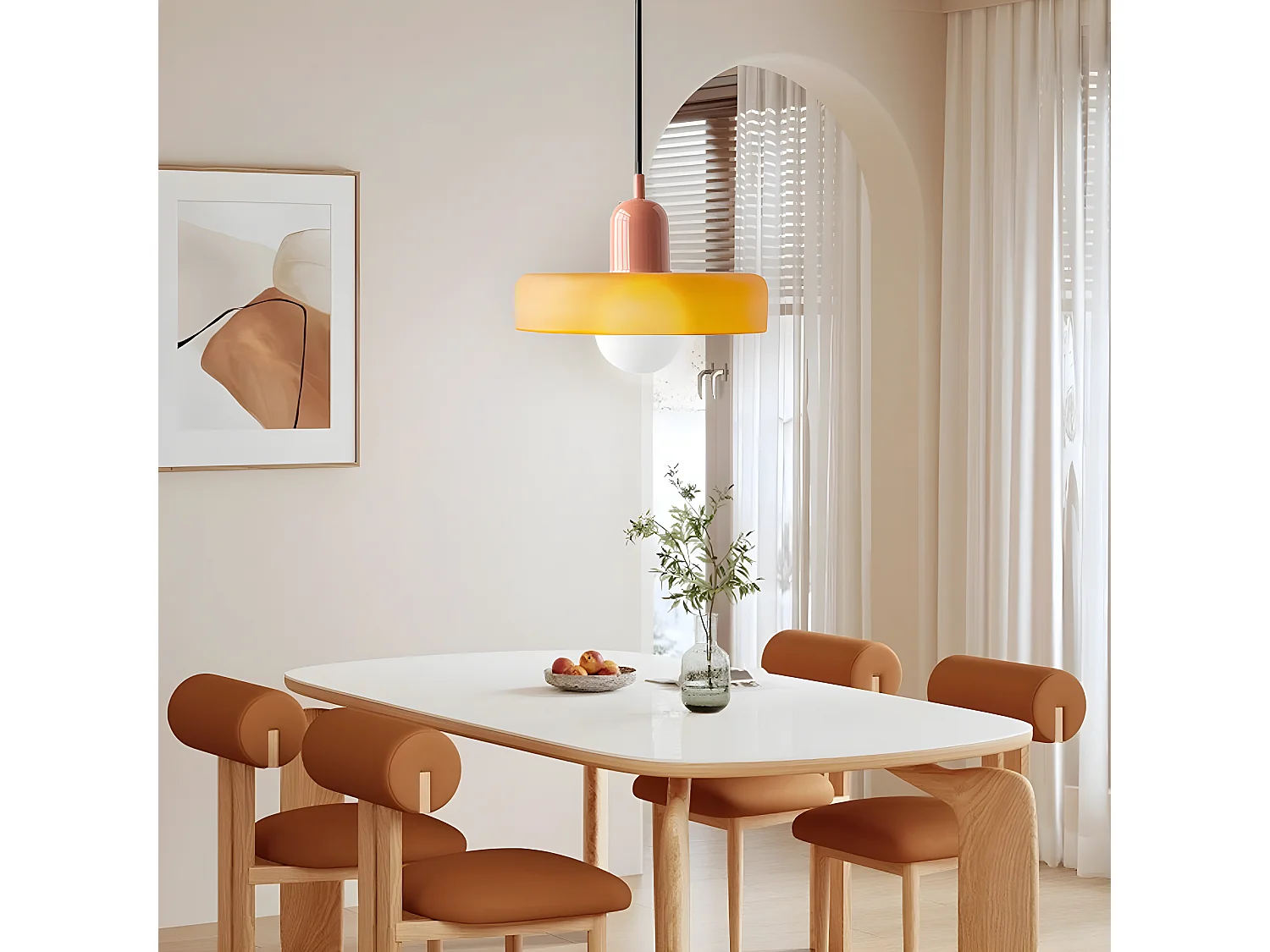 Suspension luminaire orange verre d35cm x h22cm