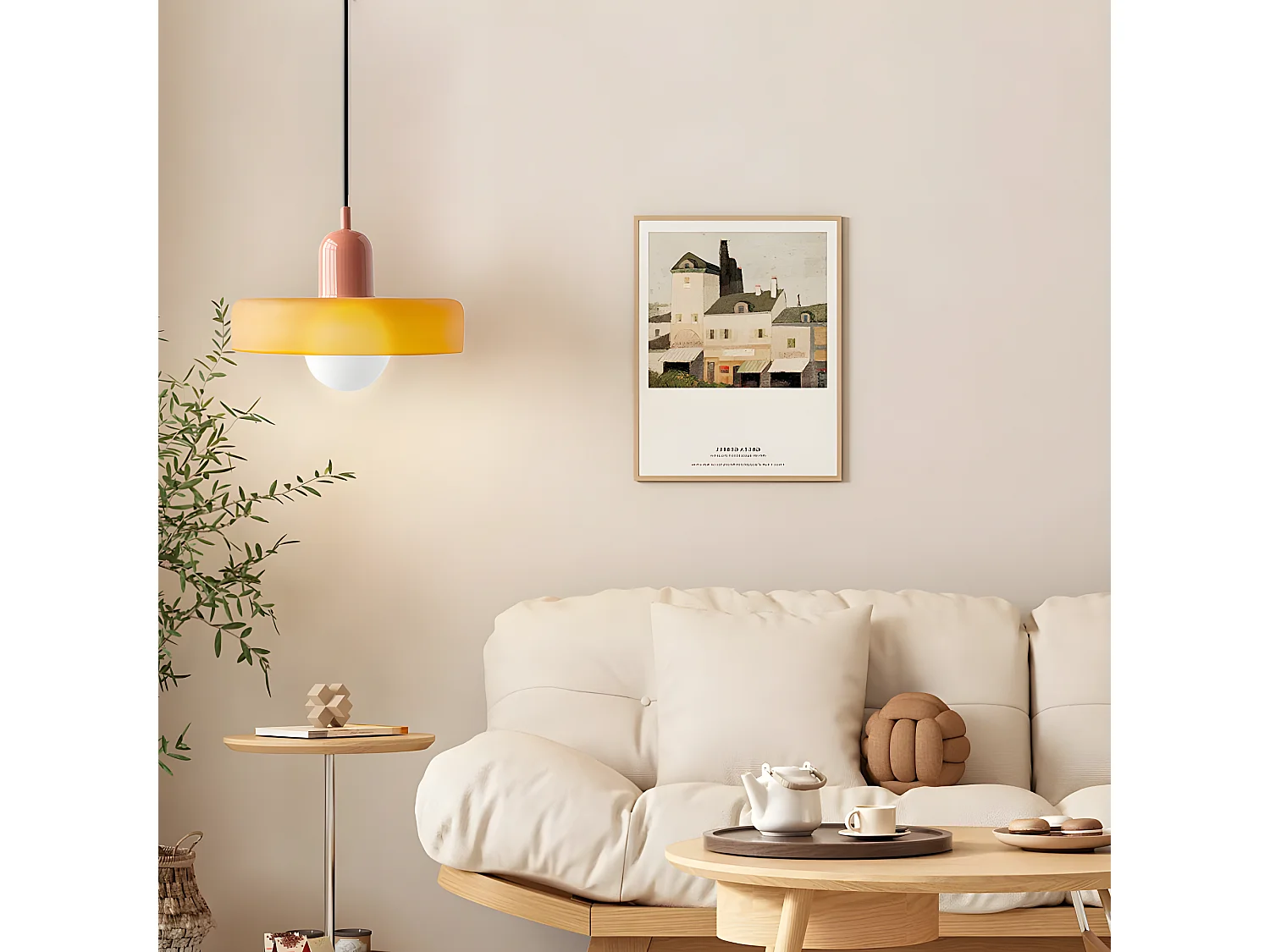 Suspension luminaire orange verre d35cm x h22cm