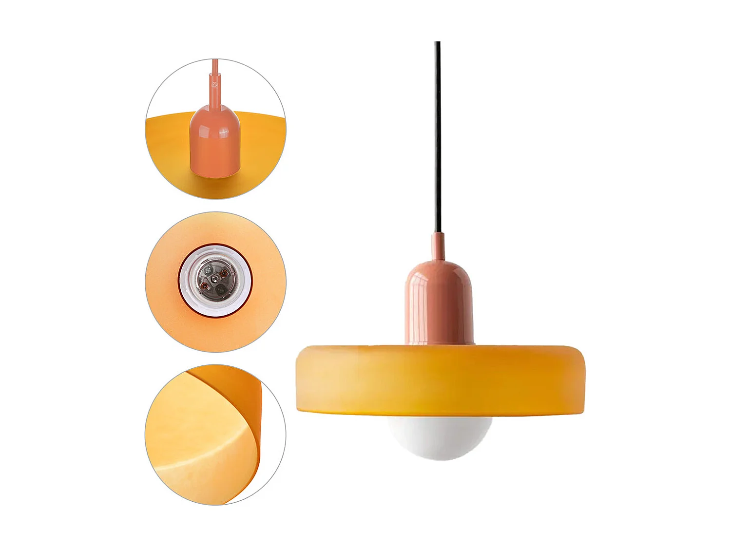 Suspension luminaire orange verre d35cm x h22cm