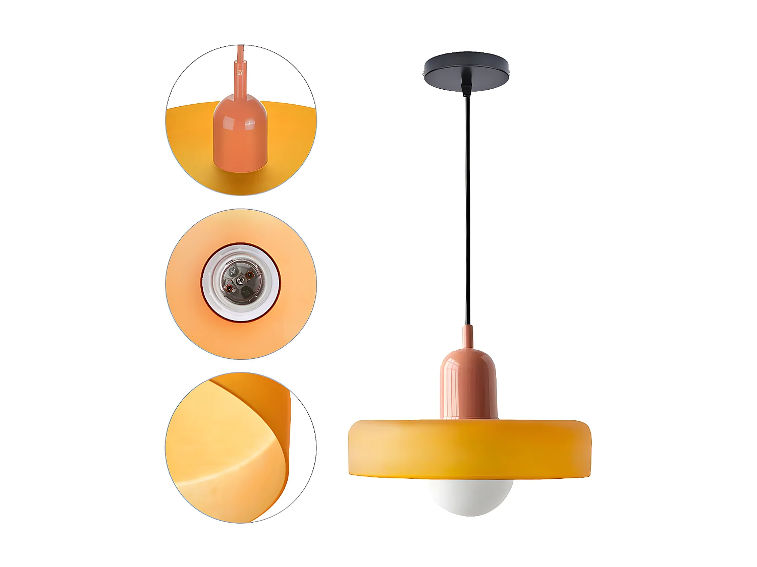 Suspension luminaire orange verre d35cm x h22cm