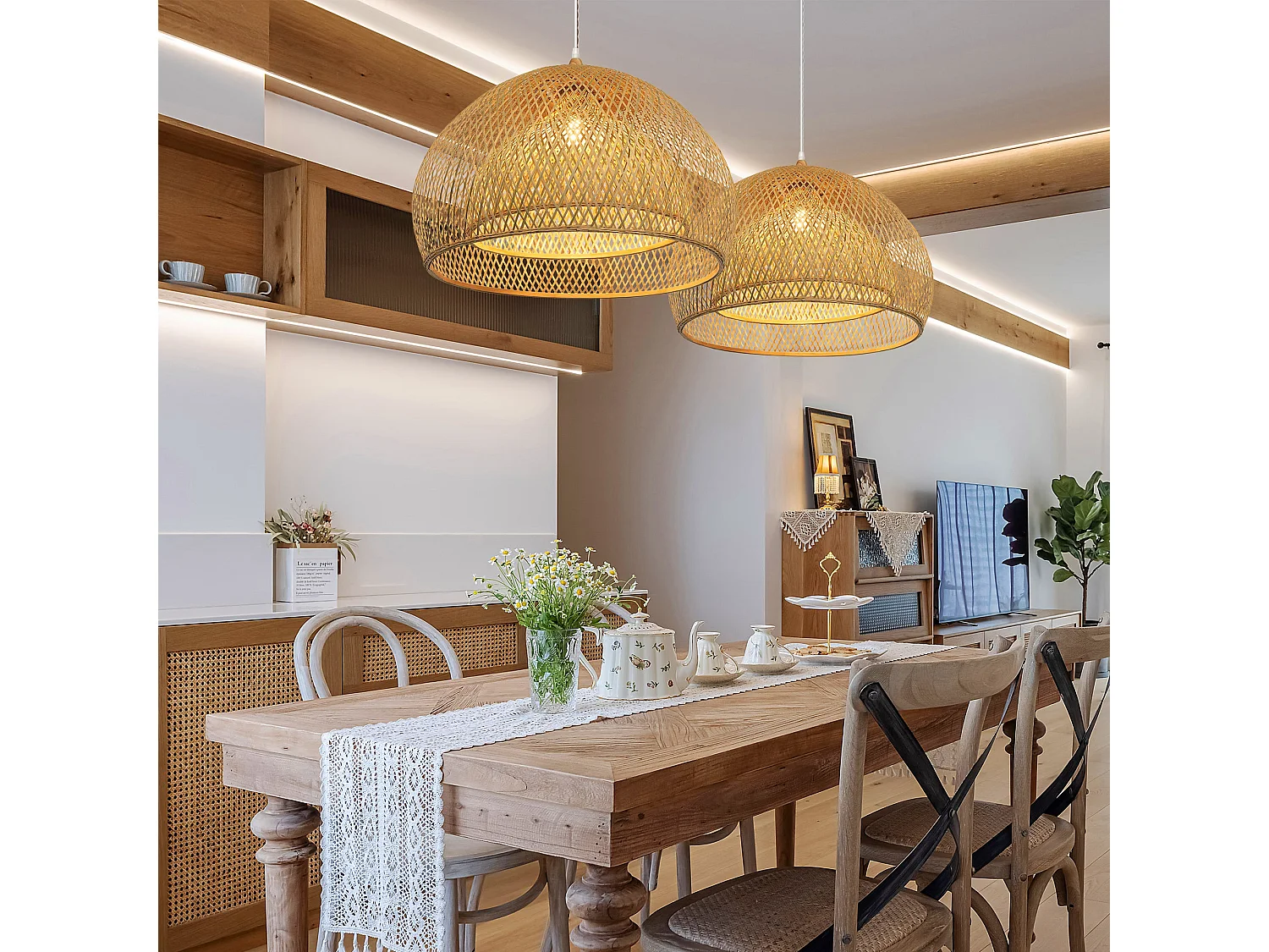 Suspension luminaire en bambou naturel d45 cm x h30 cm
