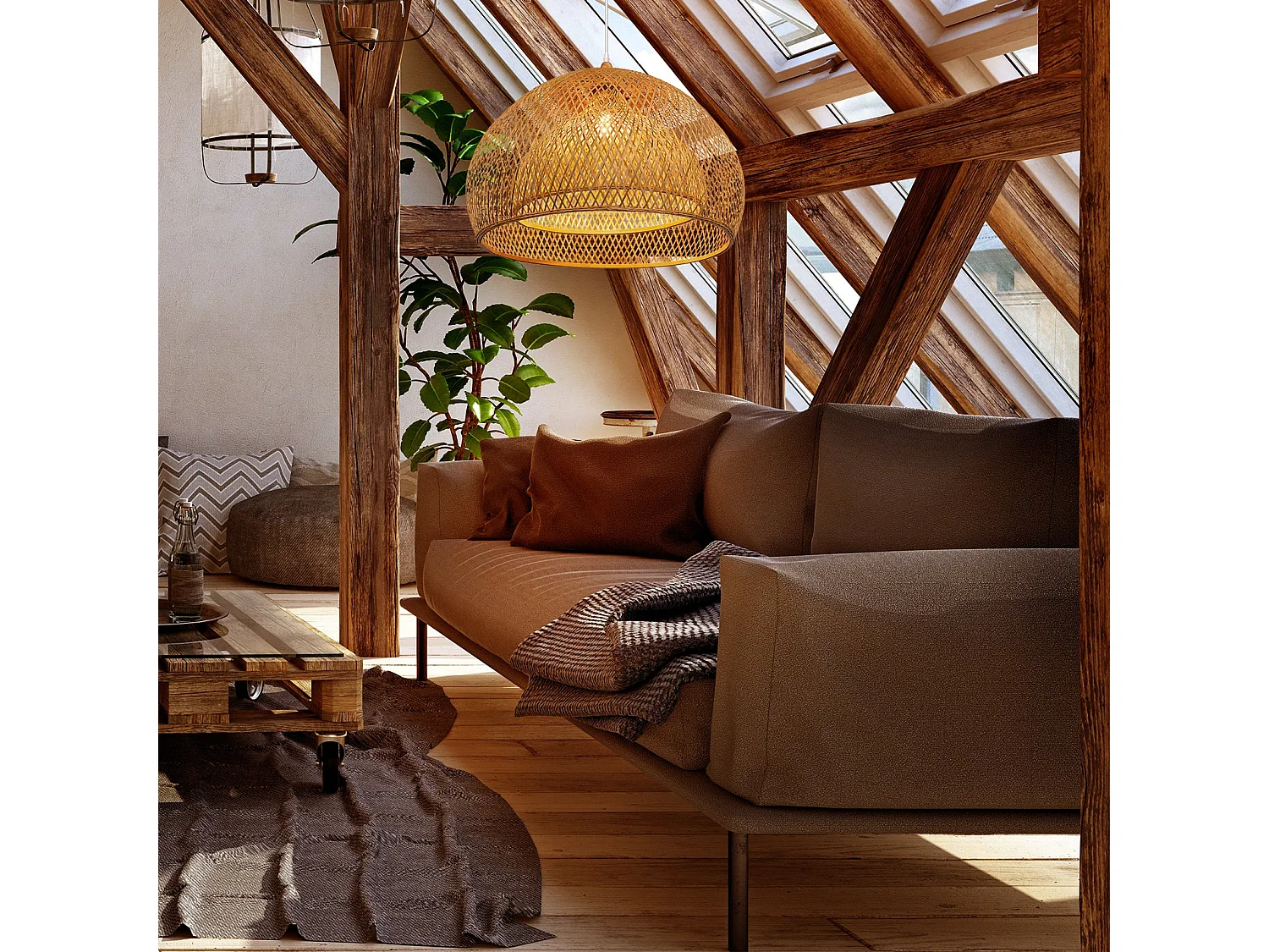 Suspension luminaire en bambou naturel d45 cm x h30 cm