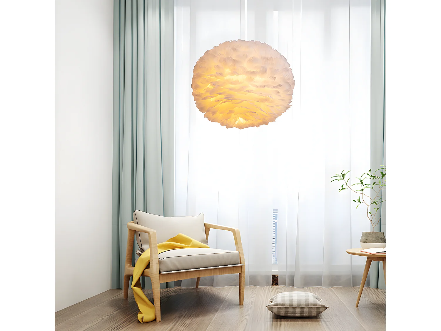 Suspension boule en plumes - d. 50 cm - blanc