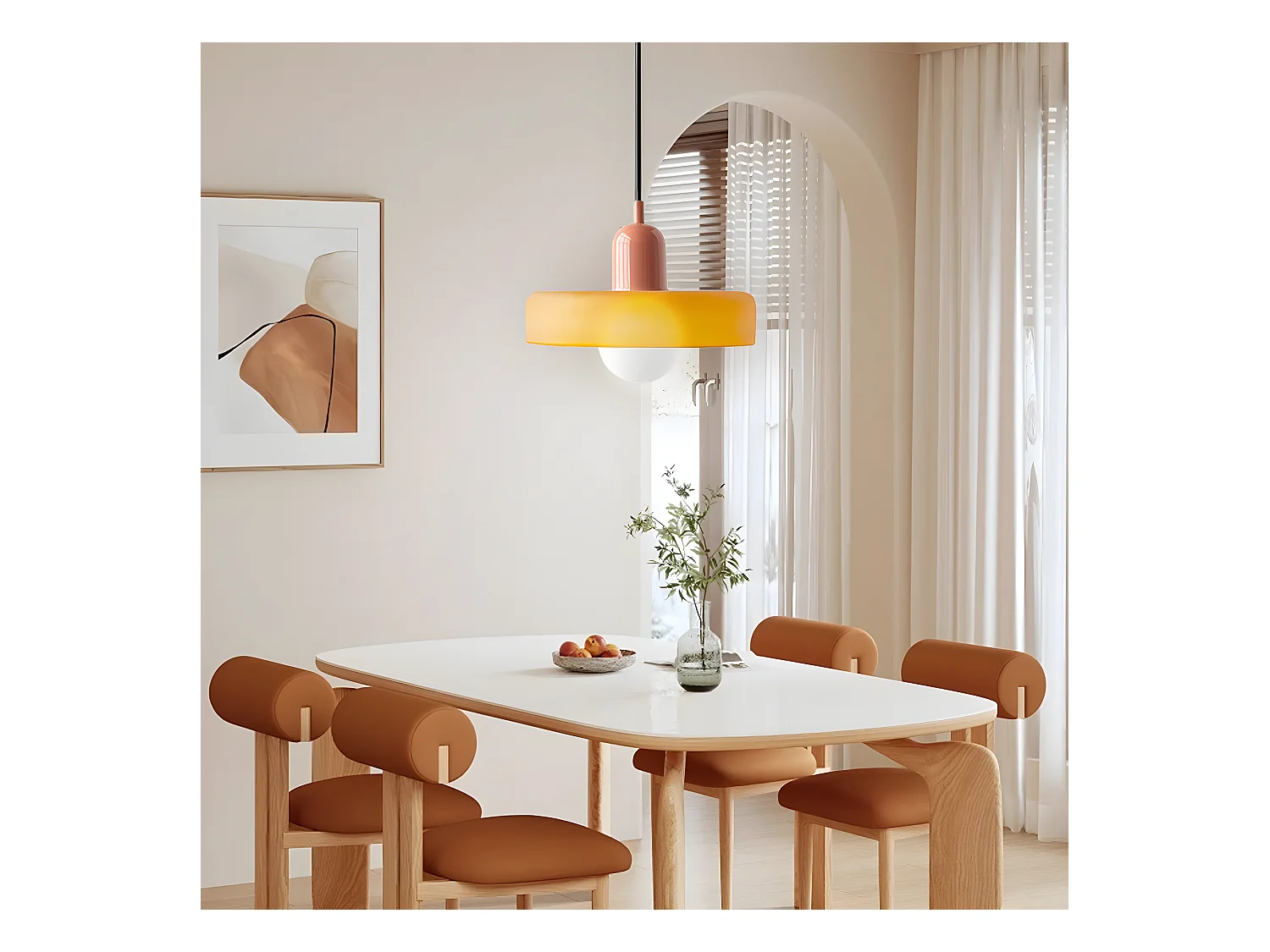 Suspension luminaire orange verre  d25cm x h18cm