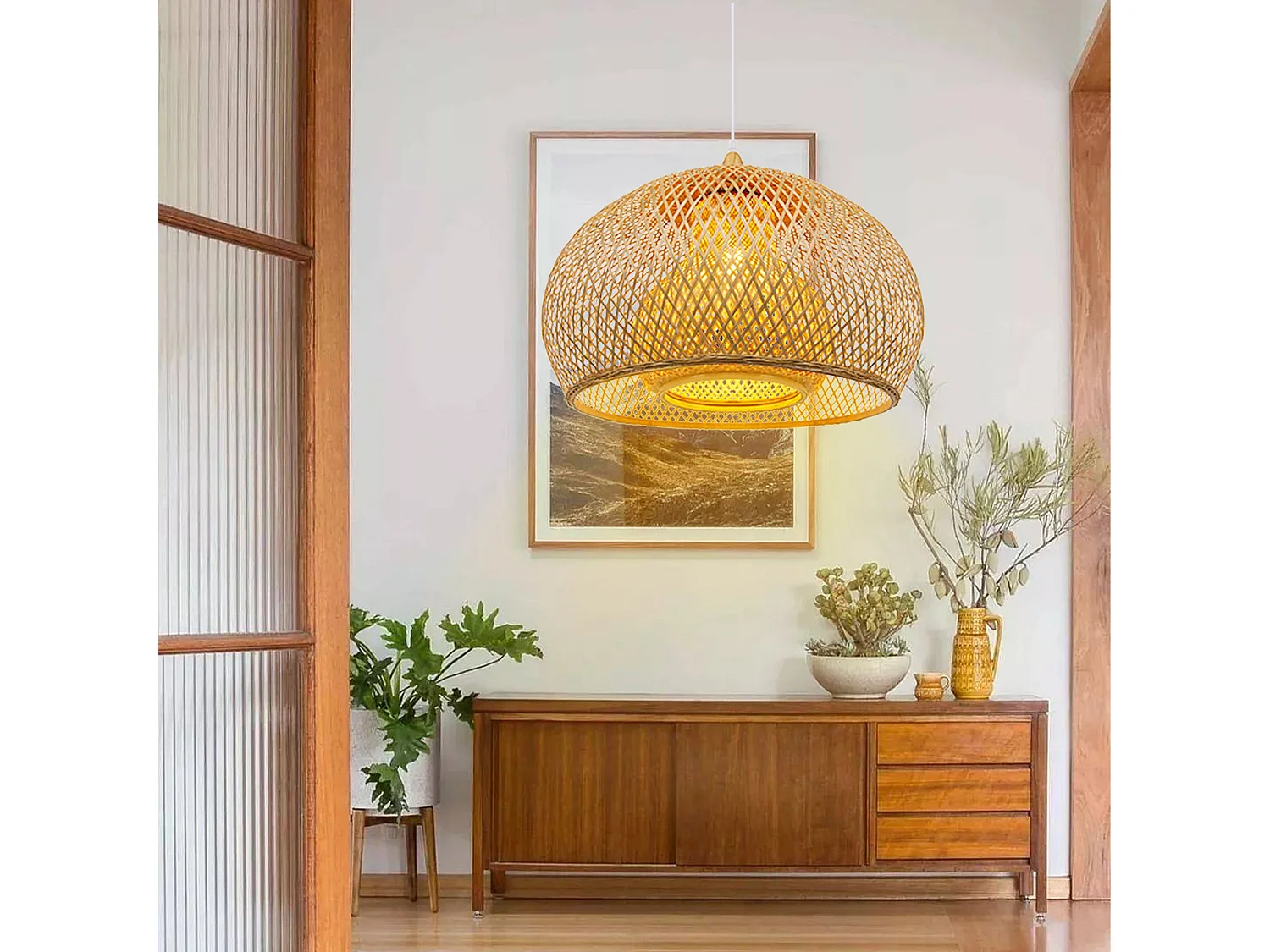 Luminaire suspension en bambou naturel d45 cm x h30 cm