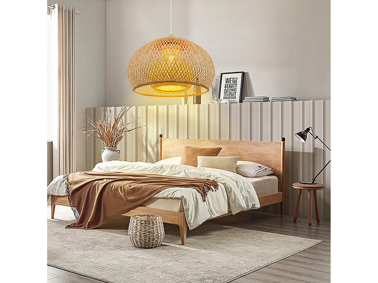 Luminaire suspension en bambou naturel d45 cm x h30 cm