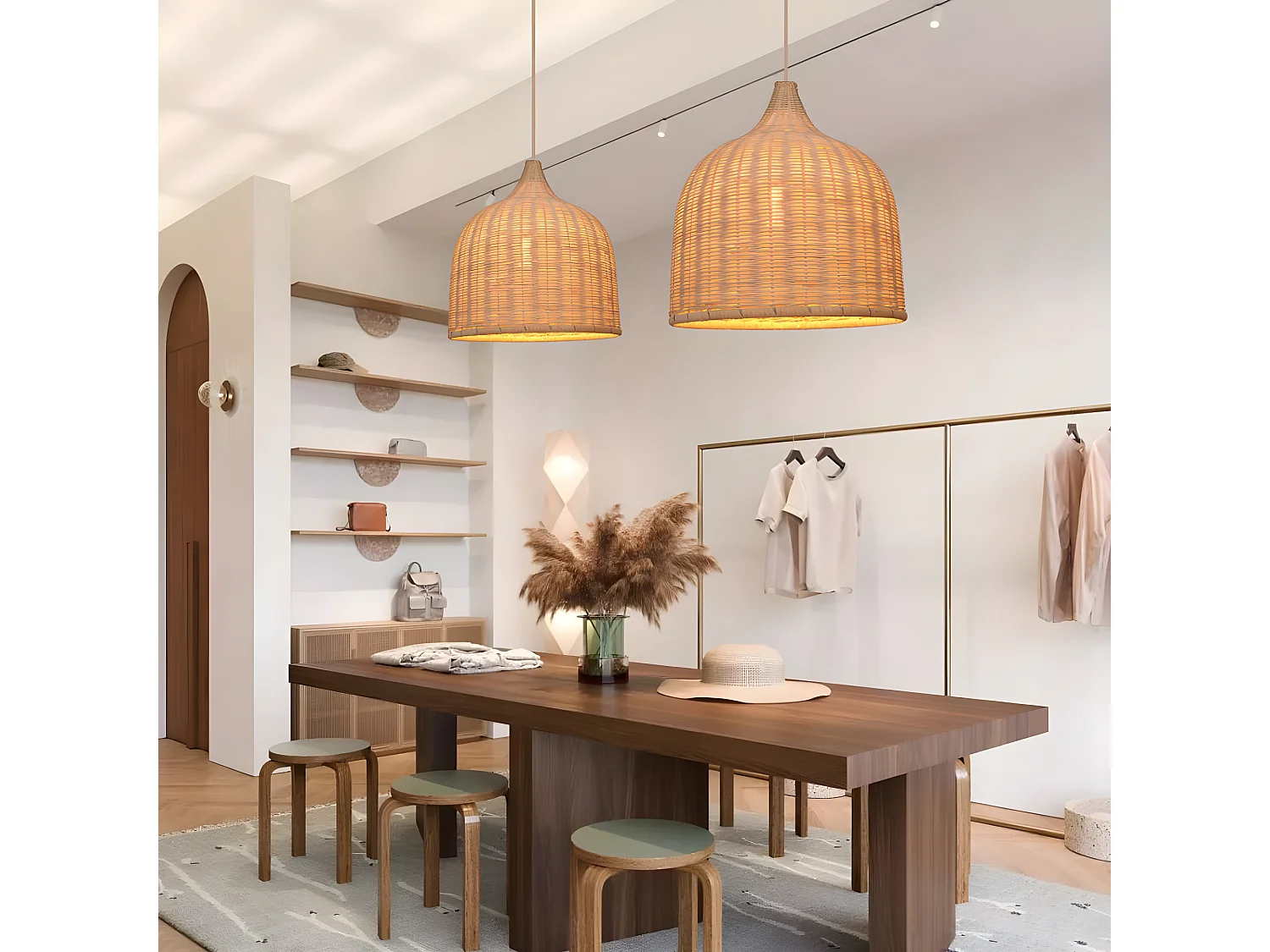 Lustre en rotin suspension - dôme - d50 cm x h50 cm