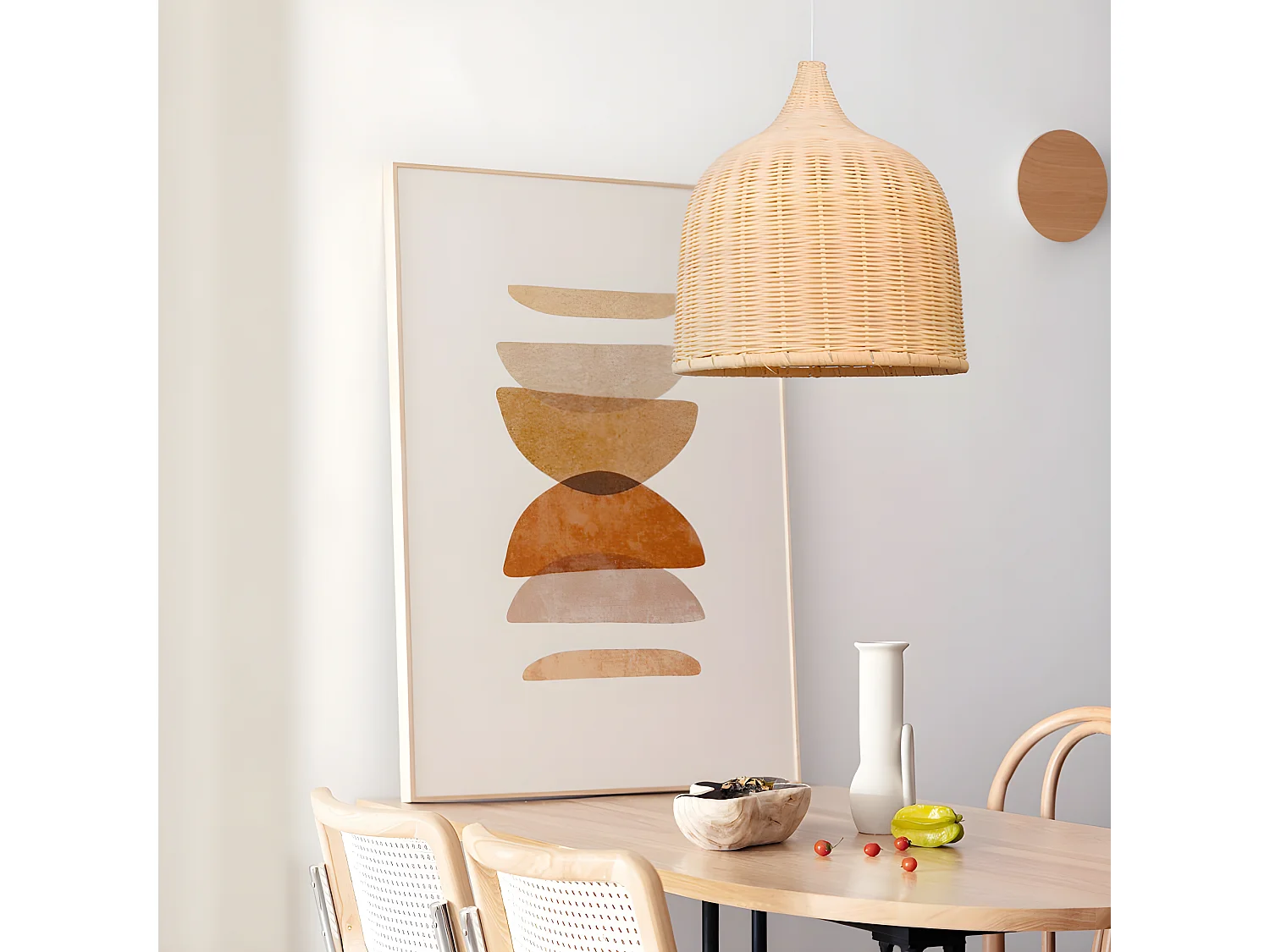 Lustre en rotin suspension - dôme - d50 cm x h50 cm