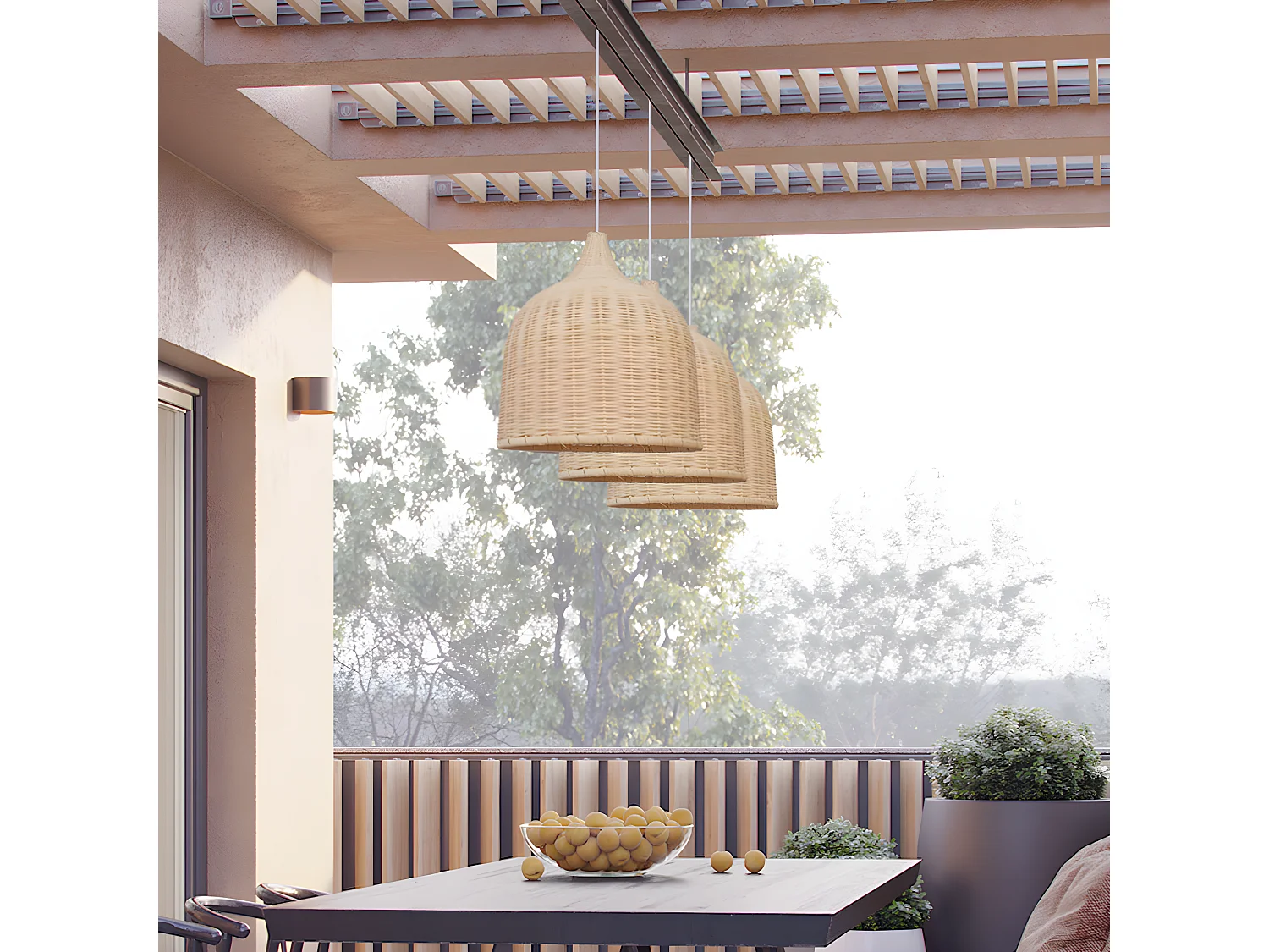 Lustre en rotin suspension - dôme - d50 cm x h50 cm