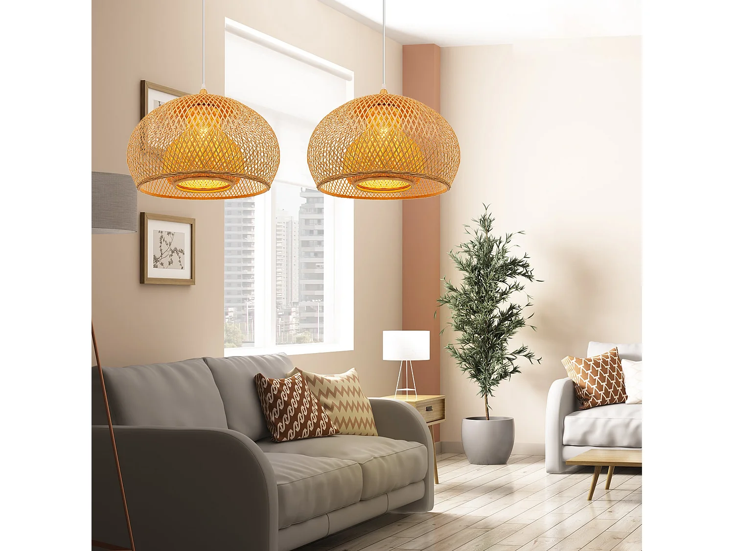 Luminaire suspension en bambou naturel d60 cm x h45 cm