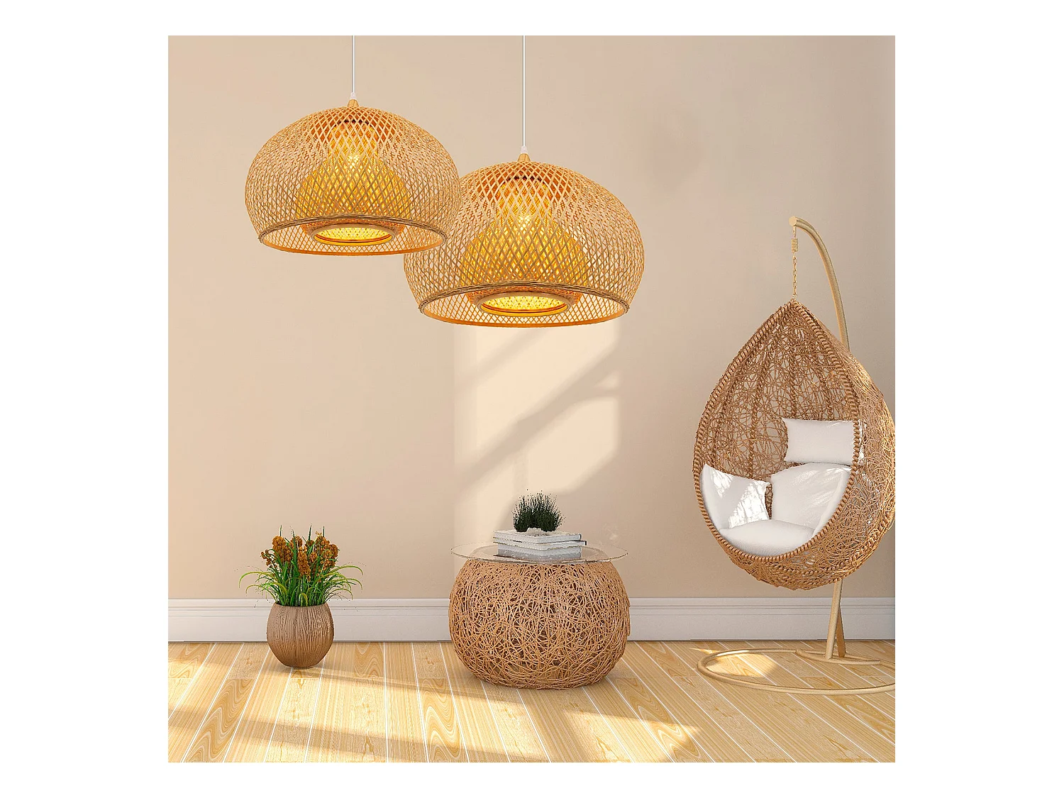 Luminaire suspension en bambou naturel d60 cm x h45 cm
