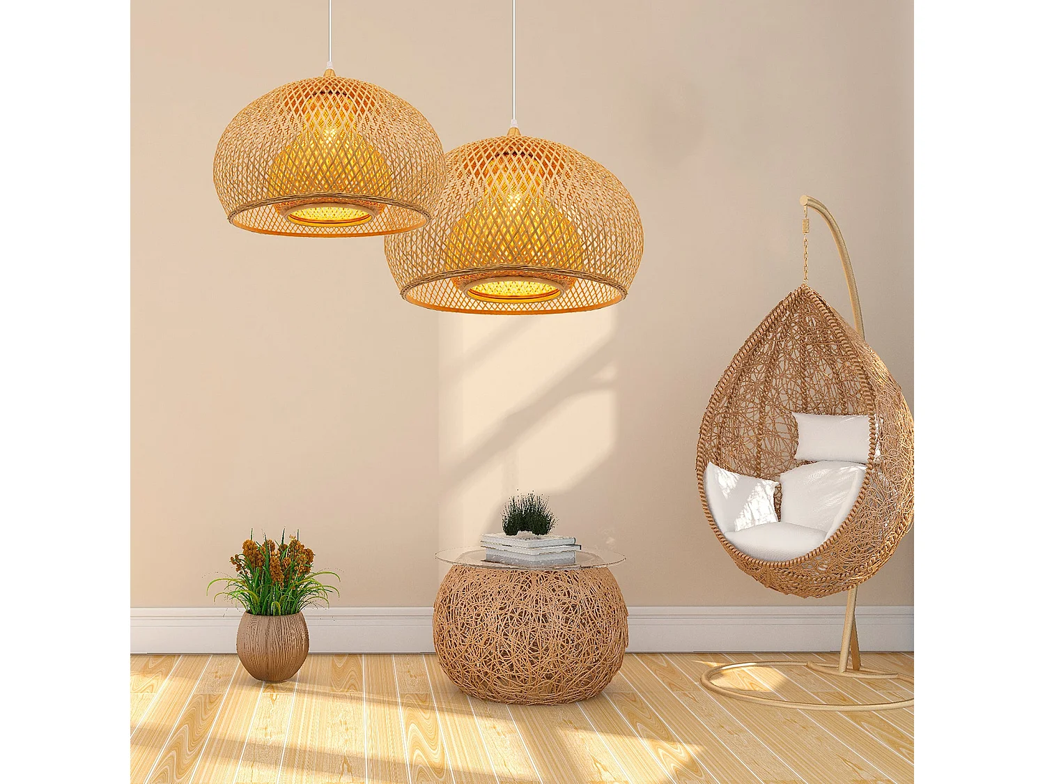 Luminaire suspension en bambou naturel d60 cm x h45 cm