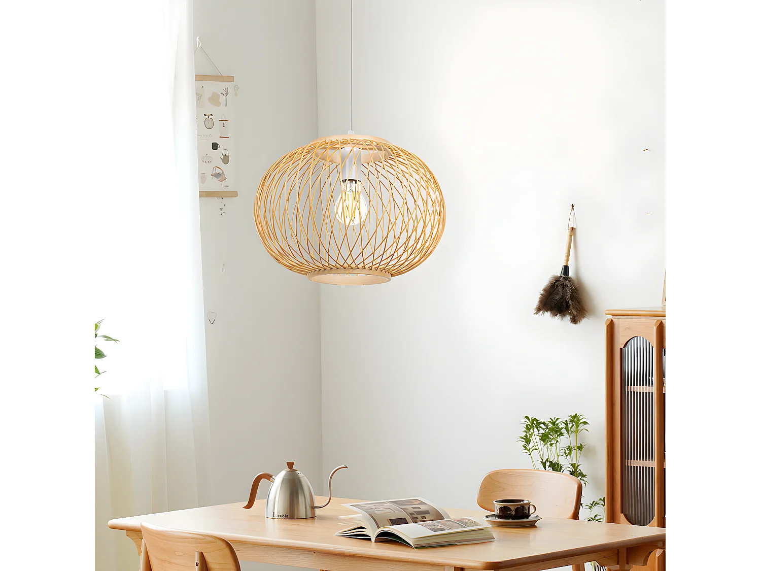 Lustre rotin suspension rotin naturel d35 cm x h22 cm - sphérique