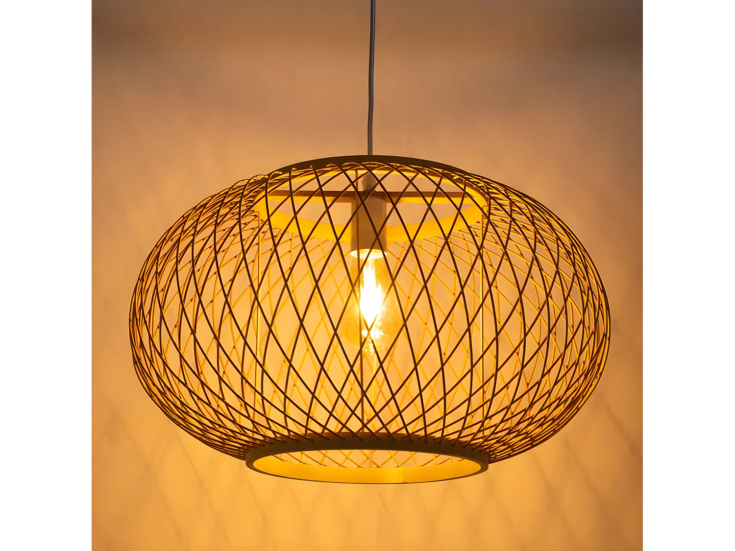 Lustre rotin suspension rotin naturel d35 cm x h22 cm - sphérique