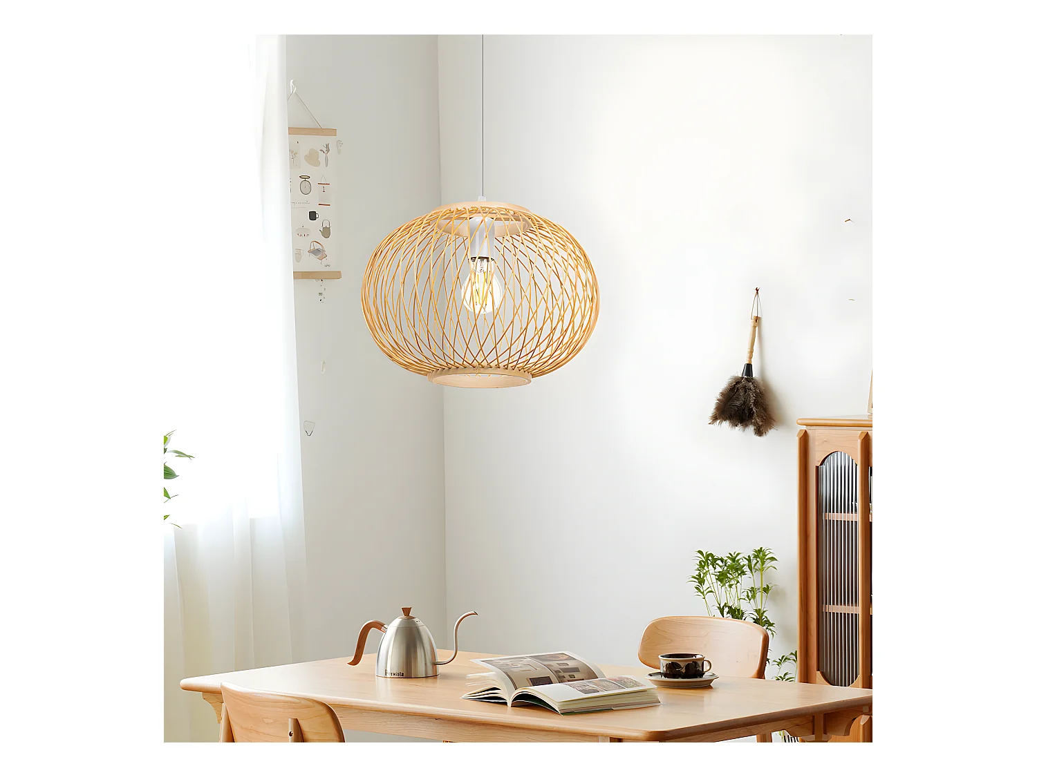 Lustre rotin suspension rotin naturel  d40 cm x h28 cm - sphérique